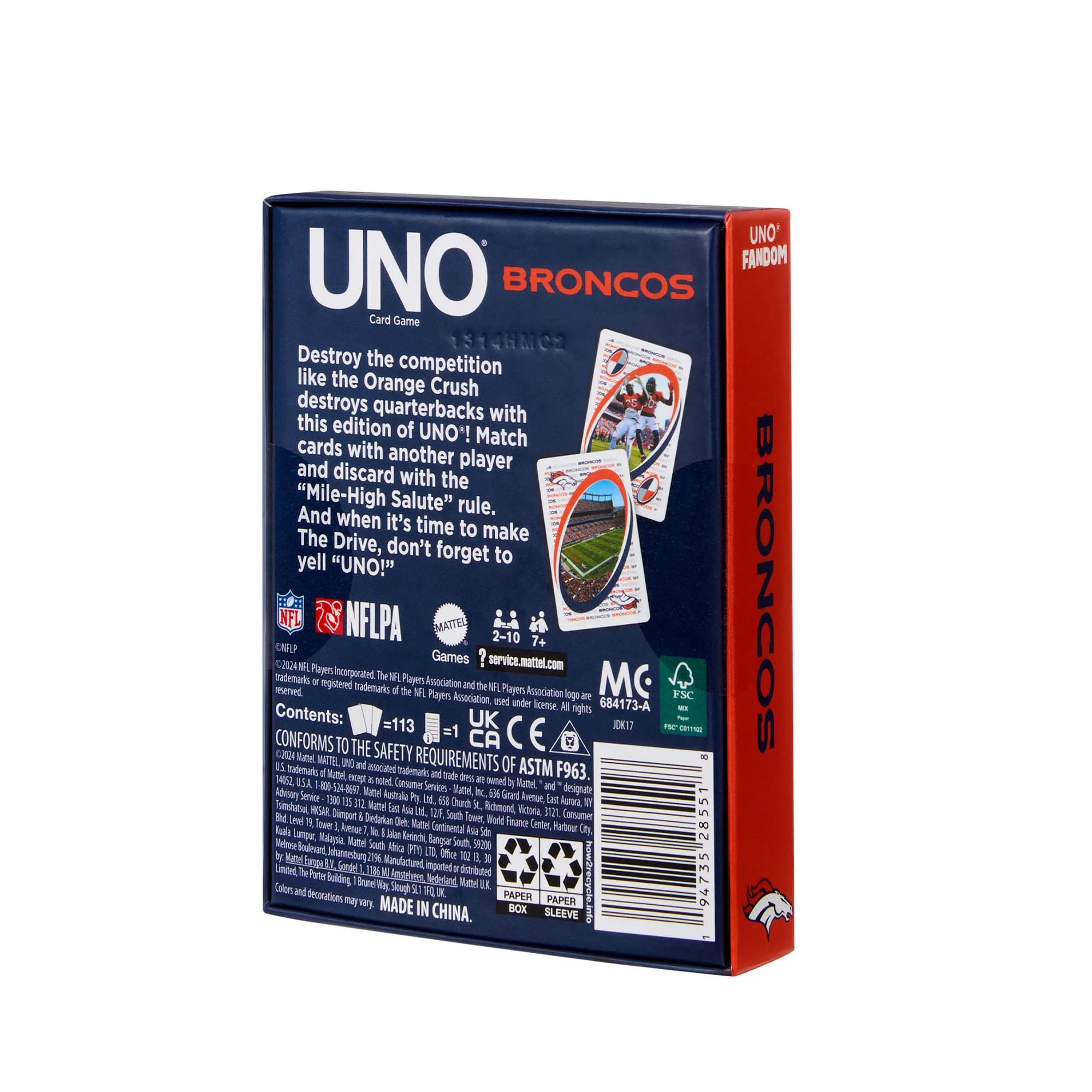 Mattel Creations UNO Fandom NFL Denver Broncos Game Deck