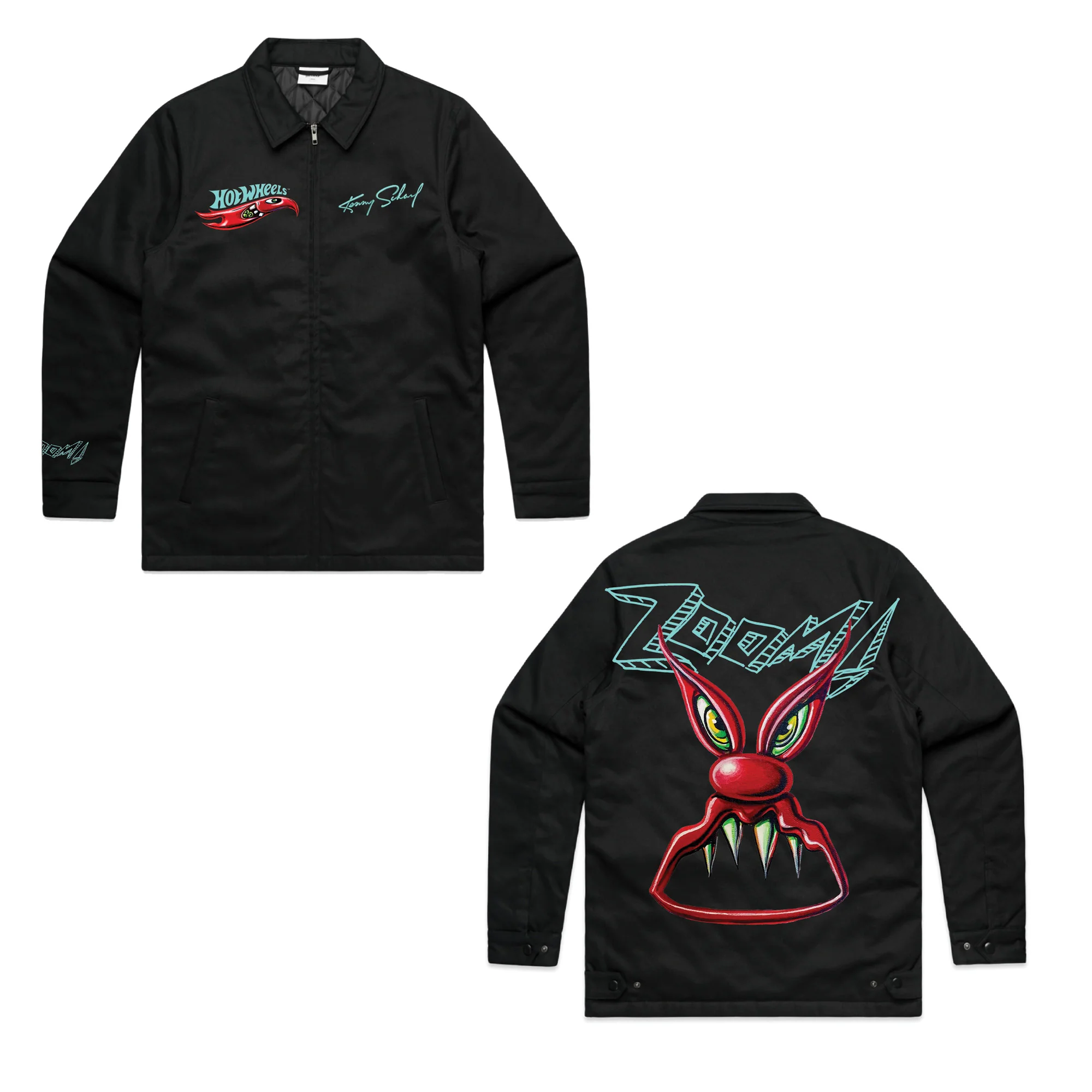 Mattel Creations Hot Wheels x Kenny Scharf Black Embroidered Zip Front Jacket
