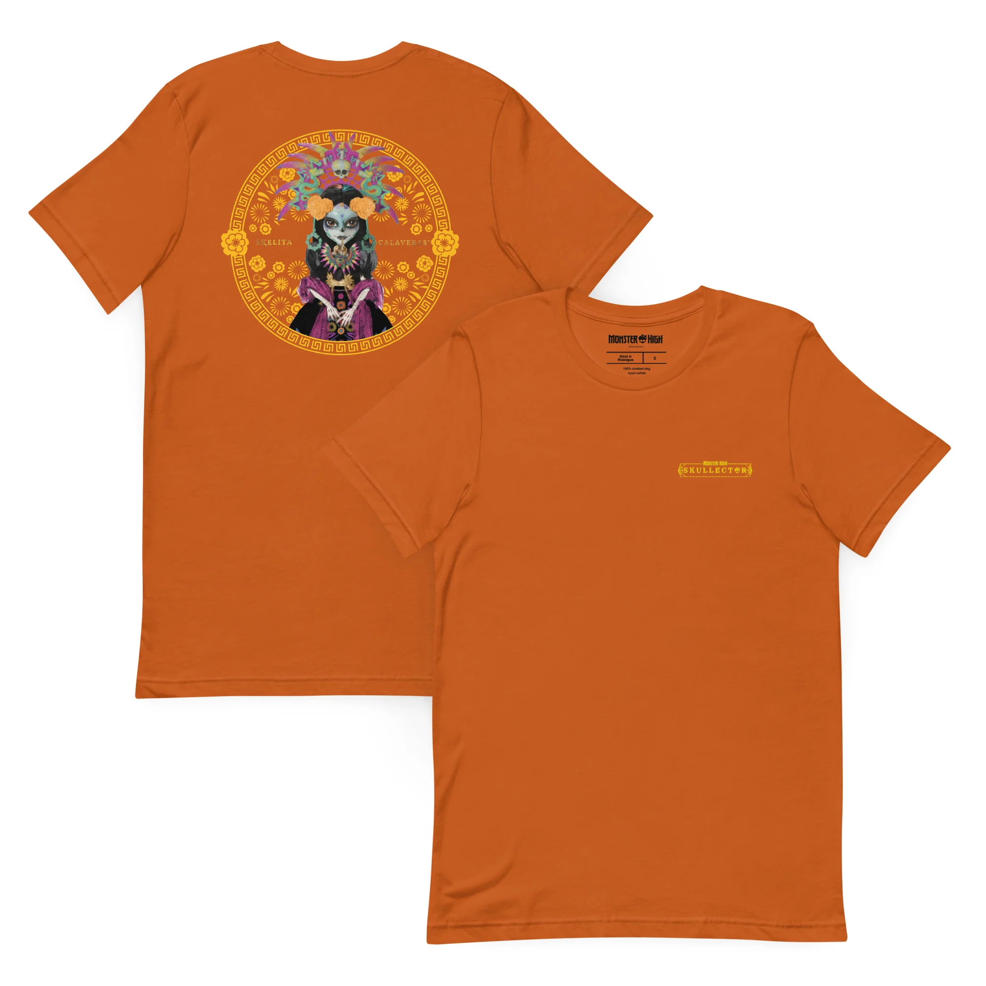 Mattel Creations Monster High Skelita Día de Muertos Embroidered Orange T-Shirt