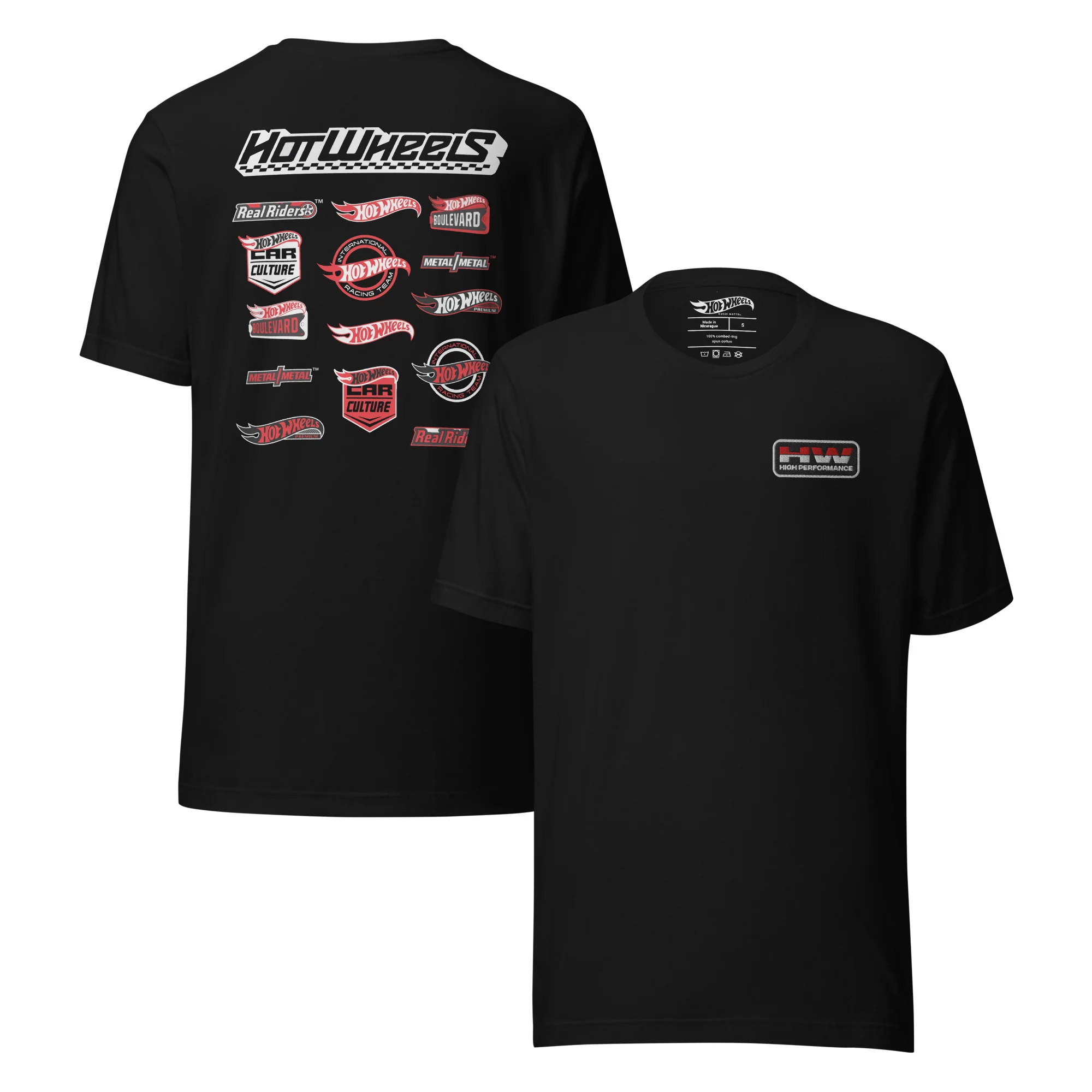 Mattel Creations Hot Wheels High Performance Racing Embroidered Black T-Shirt