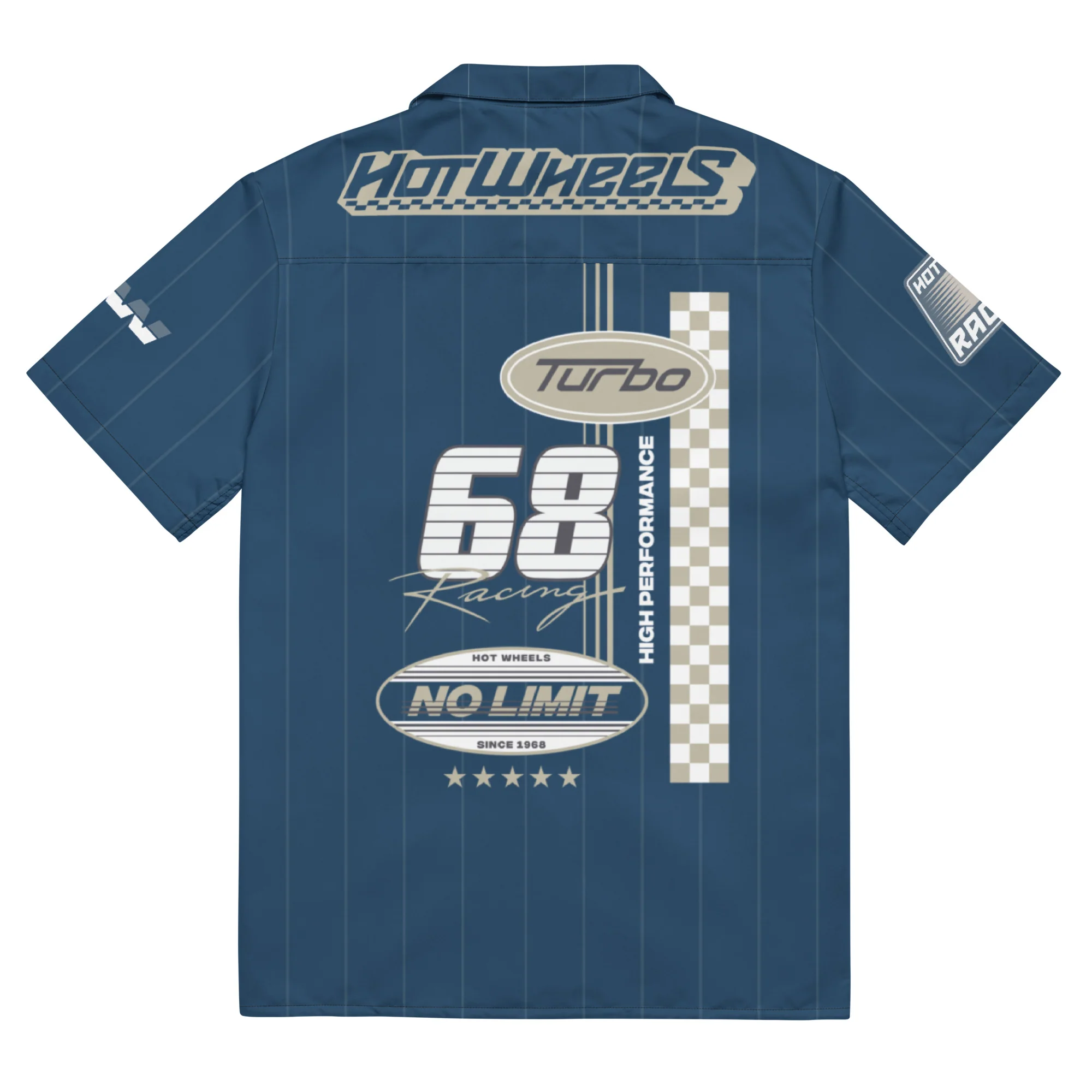 Mattel Creations Hot Wheels Racing Blue Striped Mechanic Shirt