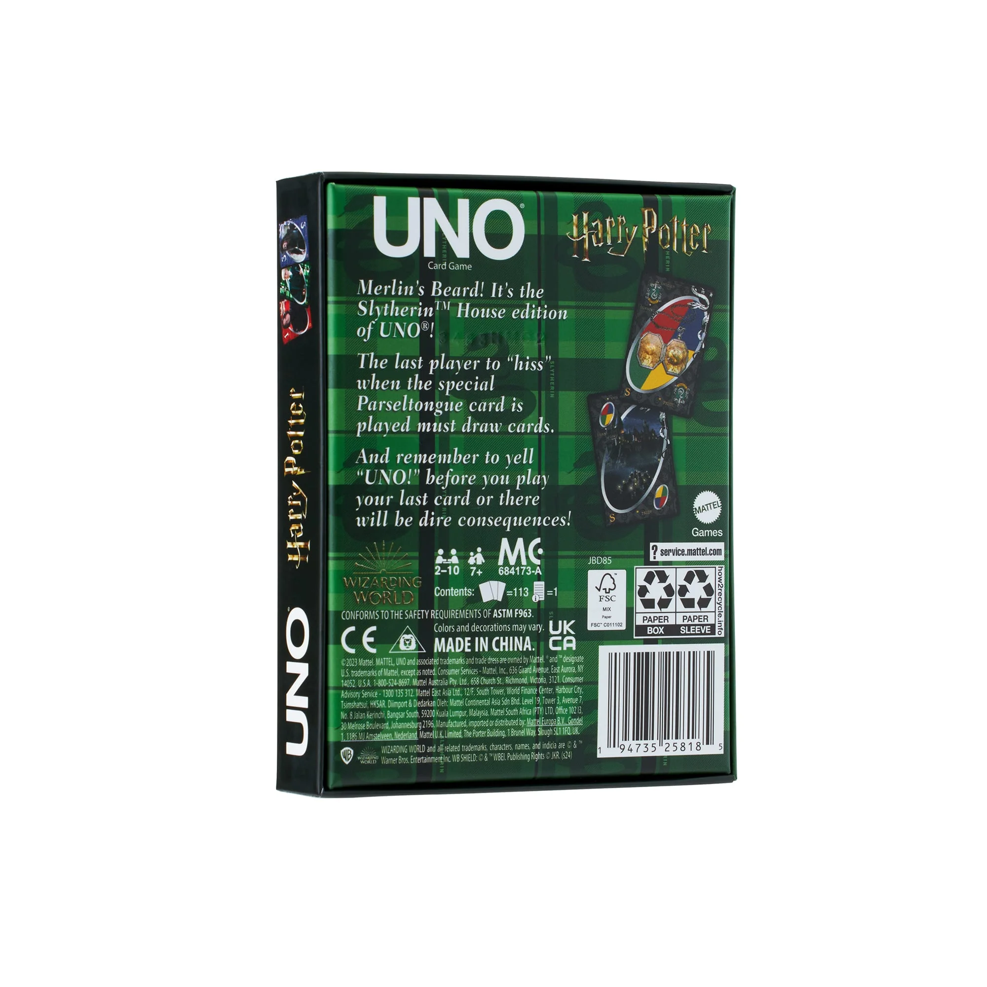 Mattel Creations UNO Fandom Harry Potter Slytherin Game Deck
