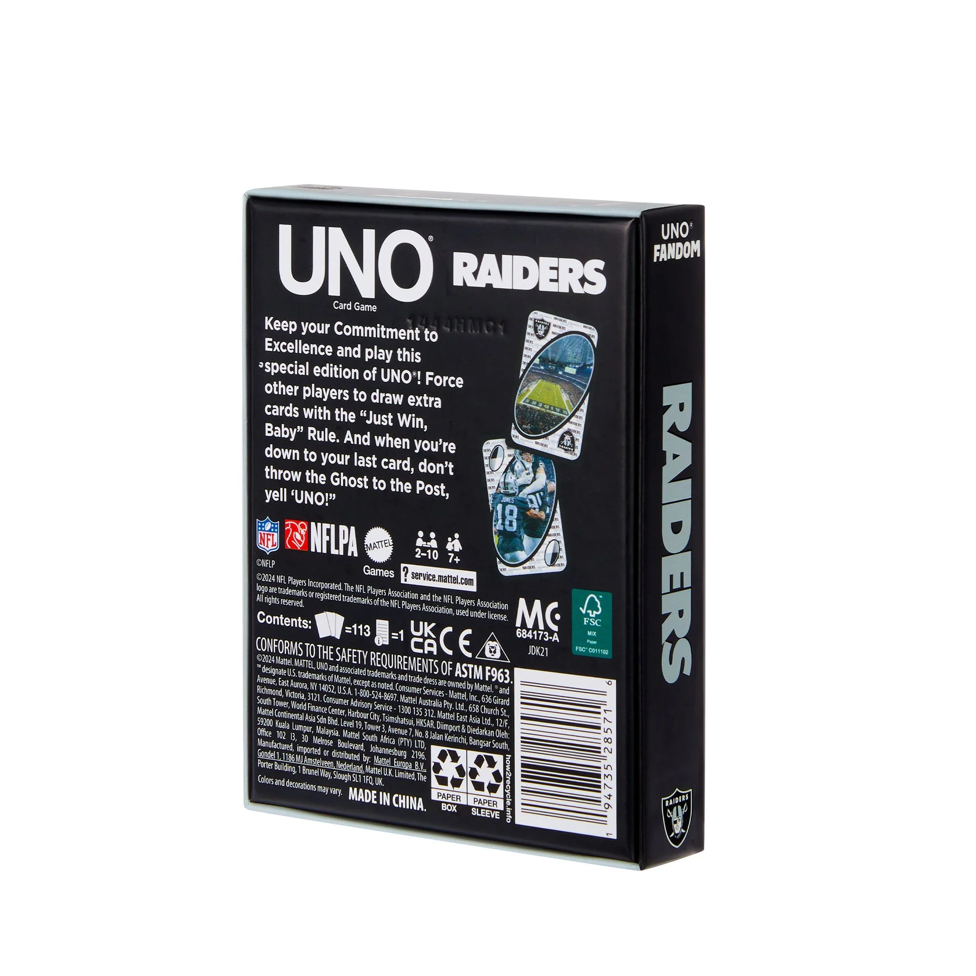 Mattel Creations UNO Fandom NFL Las Vegas Raiders Game Deck