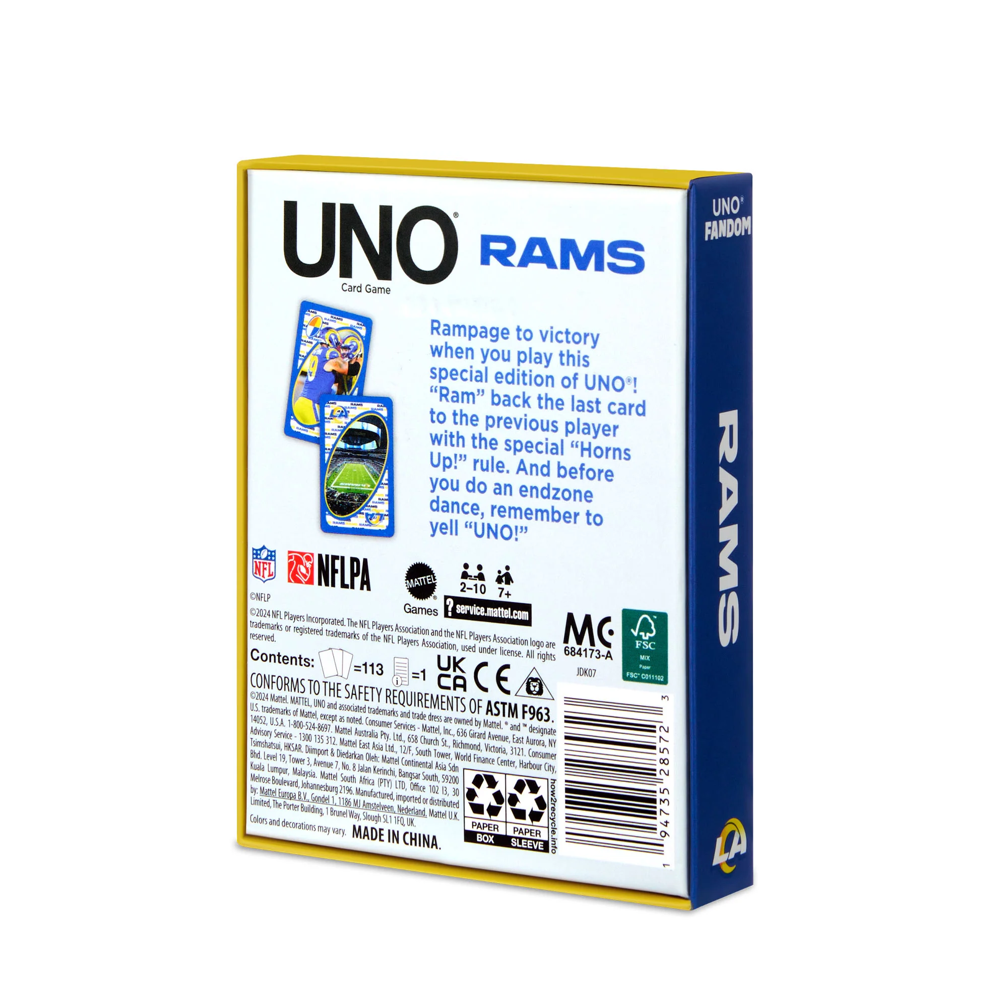 Mattel Creations UNO Fandom NFL Los Angeles Rams Game Deck