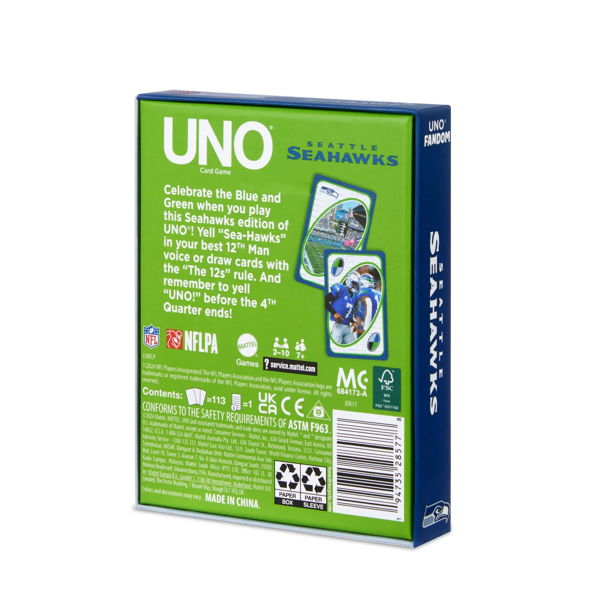 Mattel Creations UNO Fandom NFL Seattle Seahawks Game Deck