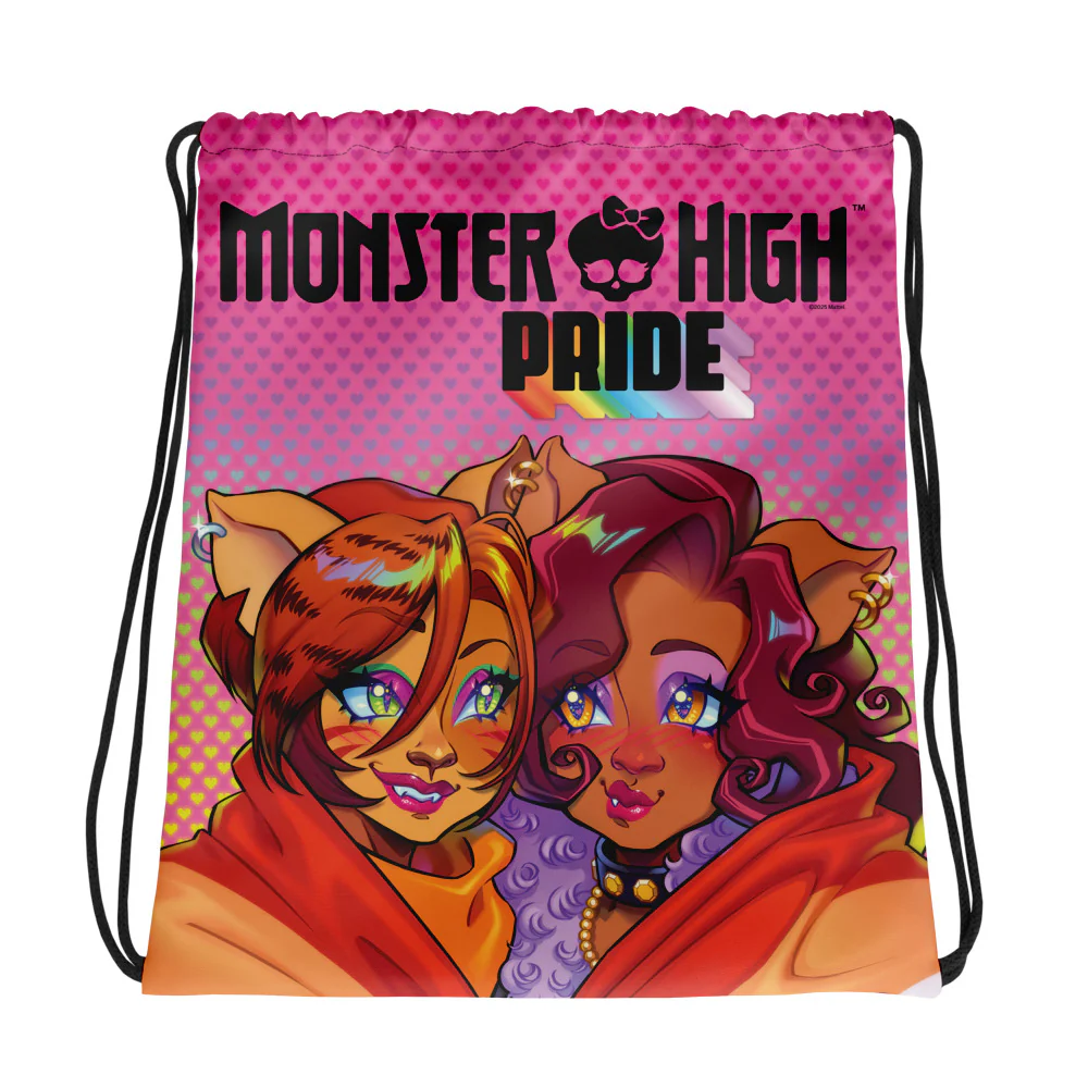 Mattel Creations Monster High Pride Toralei & Clawdeen Pink Drawstring Bag