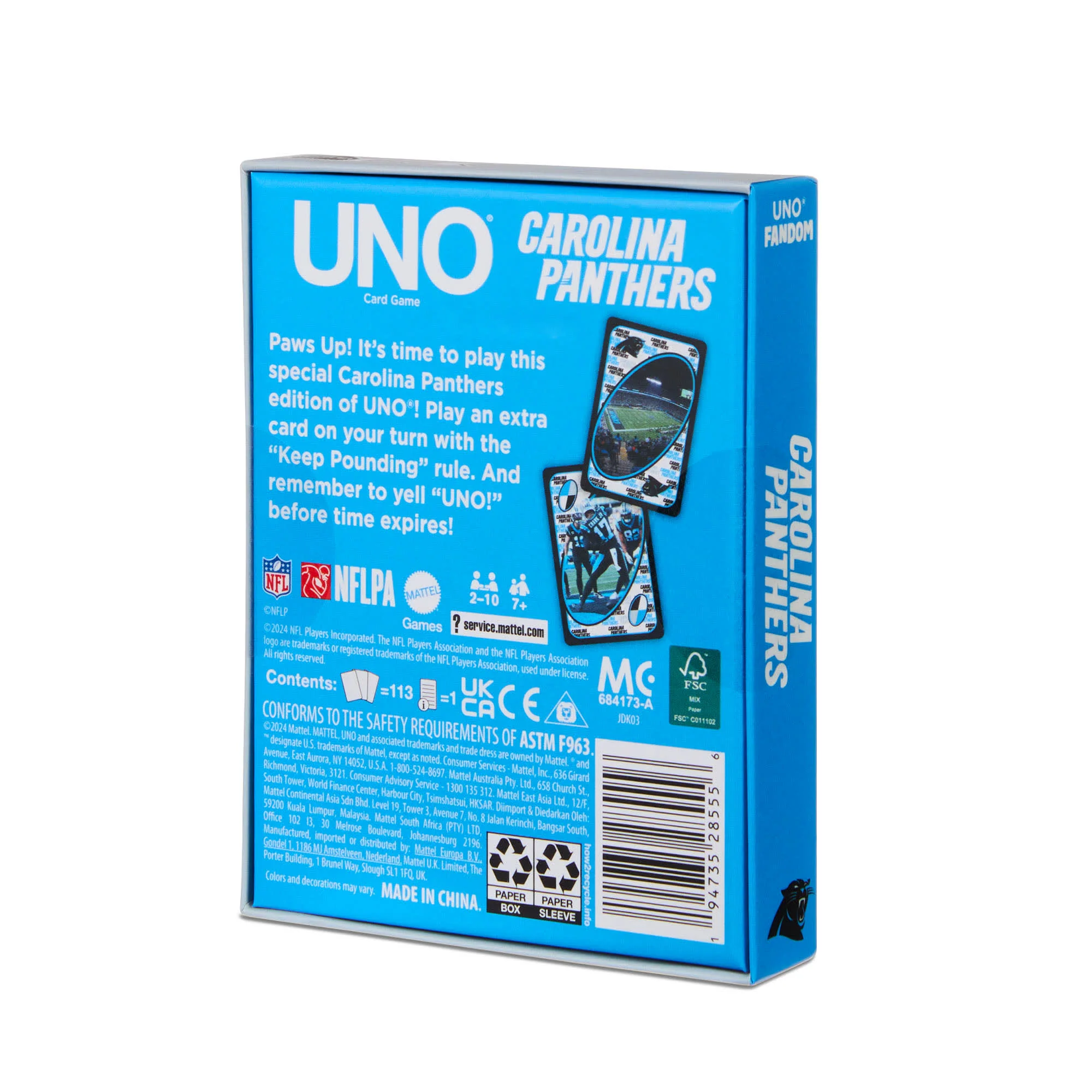 Mattel Creations UNO Fandom NFL Carolina Panthers Game Deck