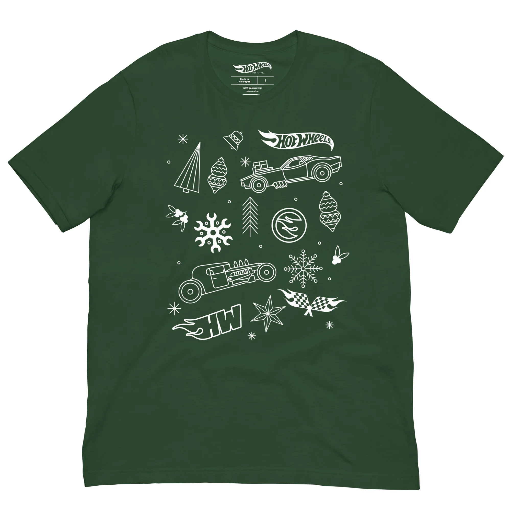 Mattel Creations Hot Wheels Holiday Icons Green T-Shirt
