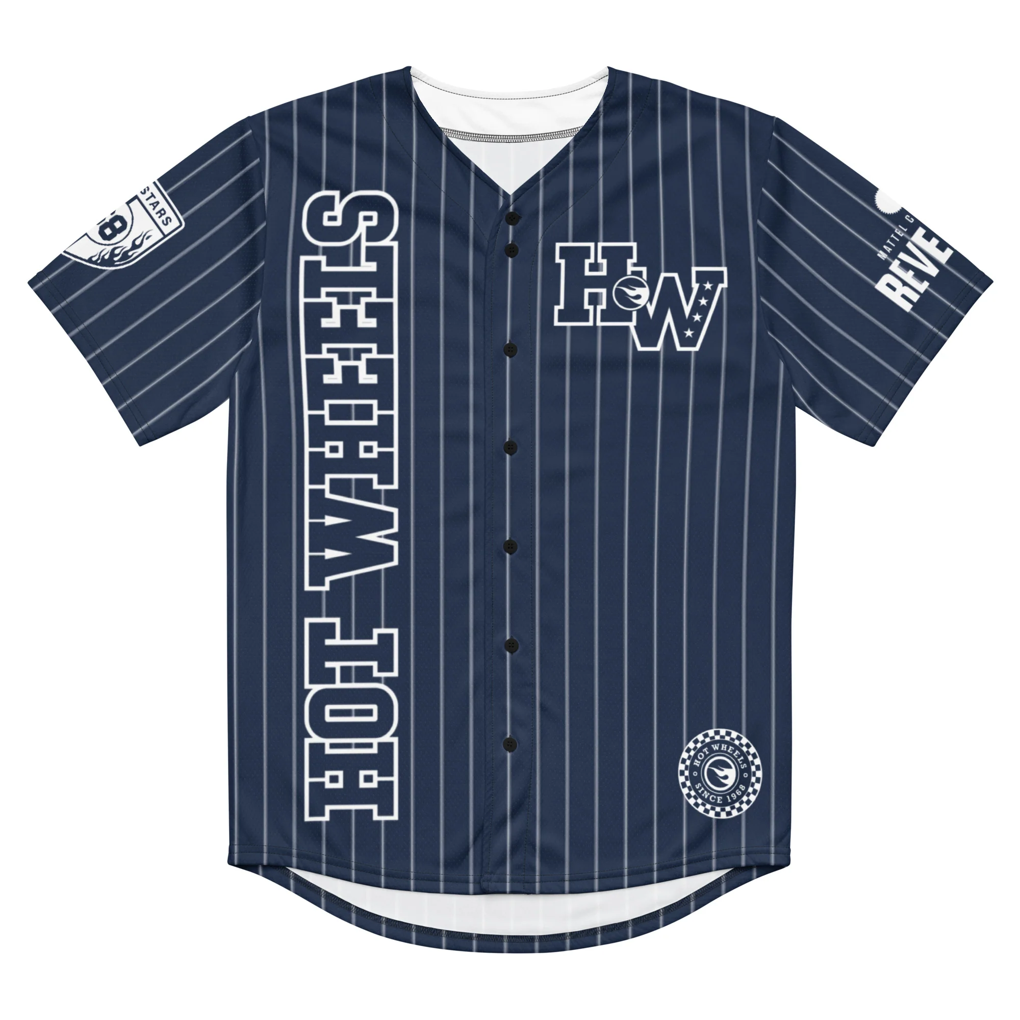 Mattel Creations Hot Wheels Navy Striped Baseball Jersey