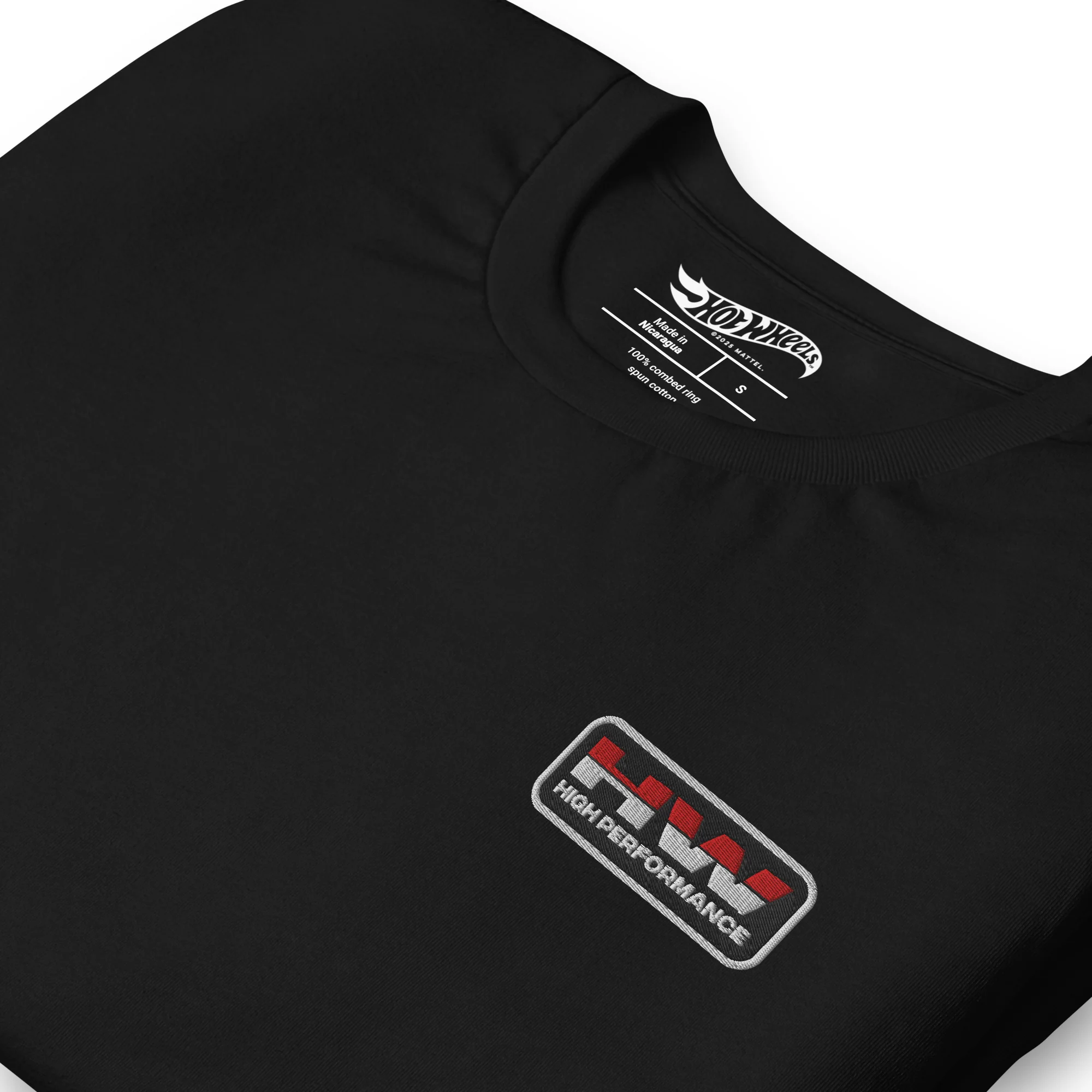 Mattel Creations Hot Wheels High Performance Racing Embroidered Black T-Shirt