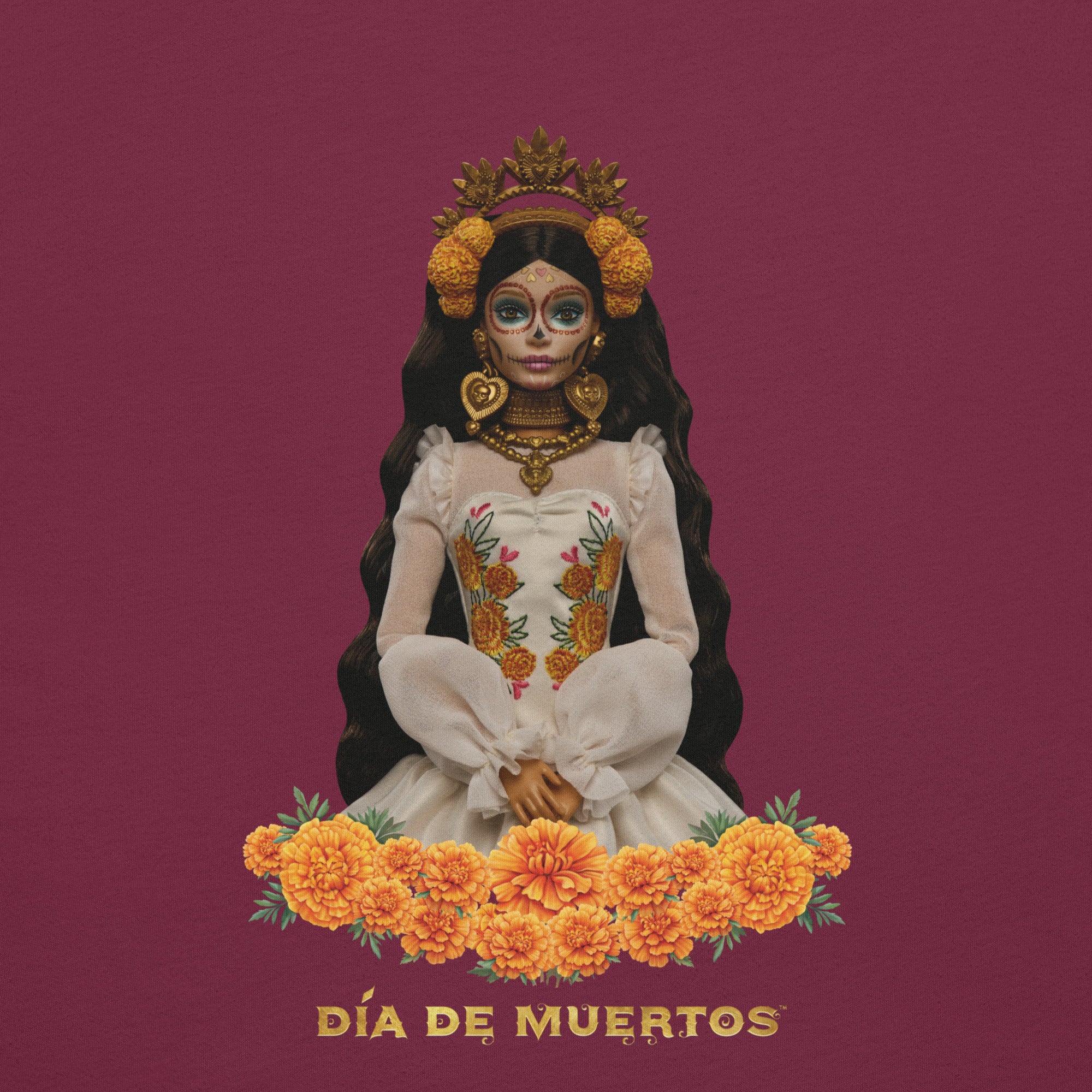 Mattel Creations Barbie Día de Muertos Maroon T-Shirt