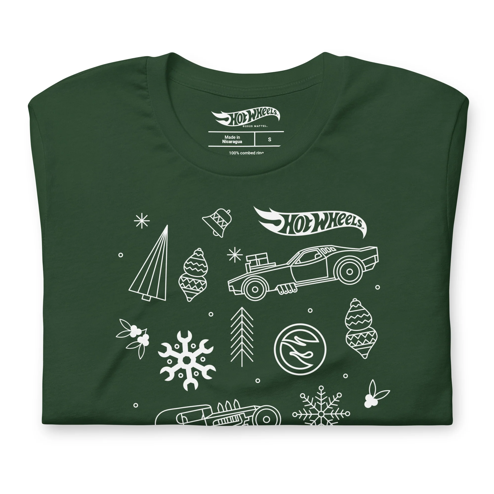 Mattel Creations Hot Wheels Holiday Icons Green T-Shirt