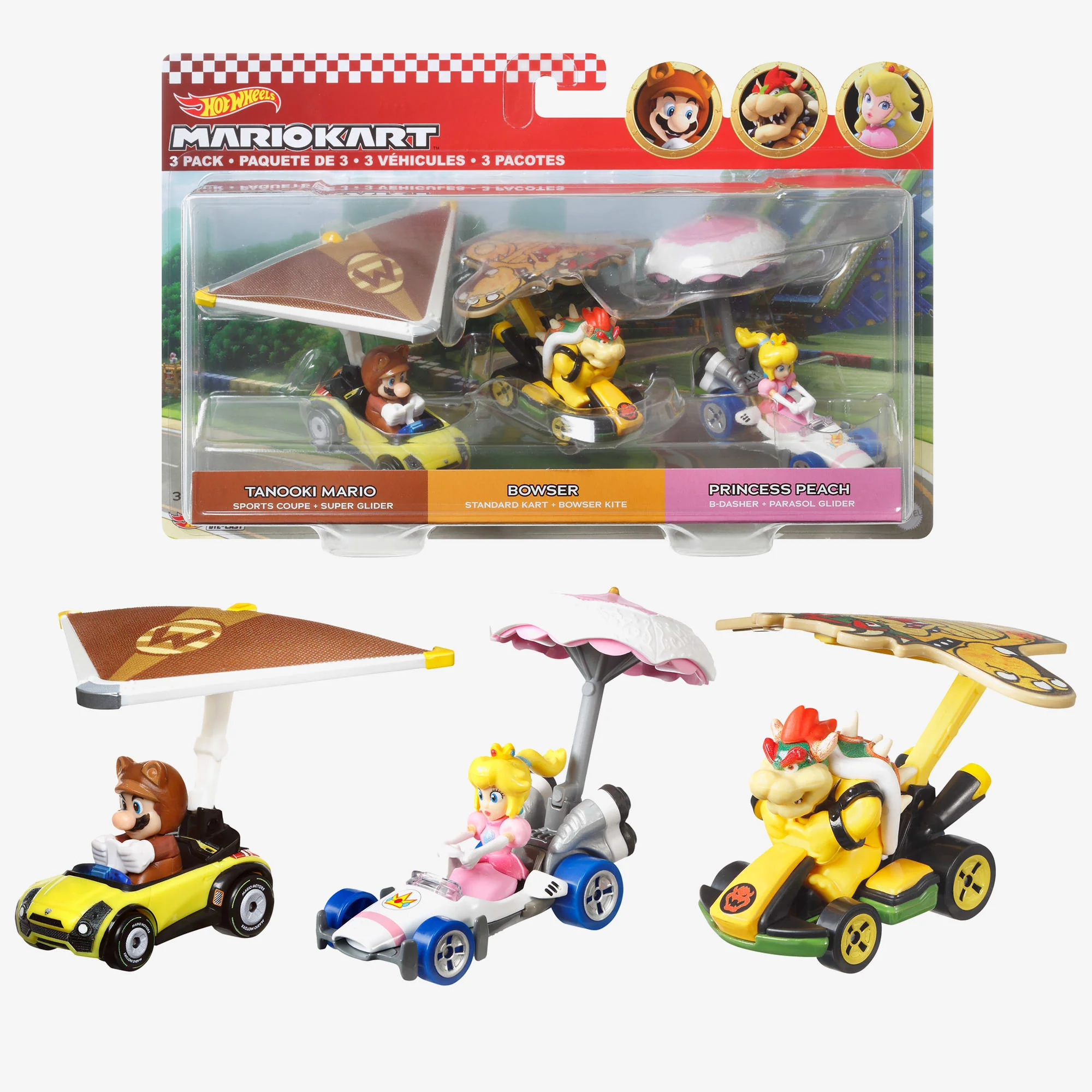 Mattel Creations Hot Wheels MARIOKART Vehicle + Glider, Set of 3