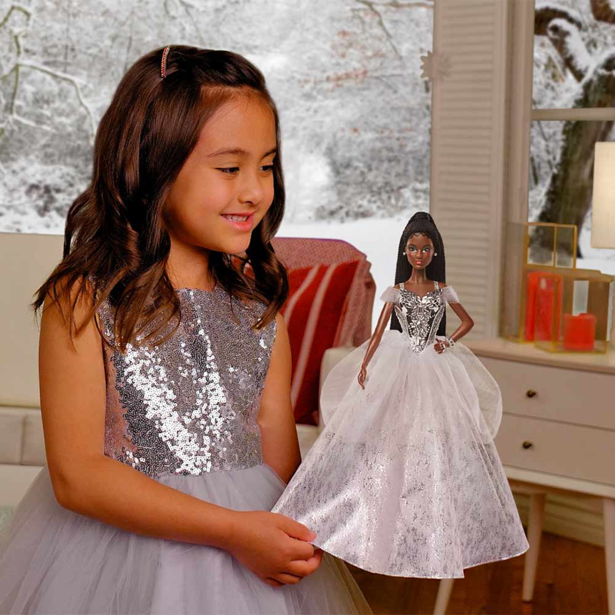 Mattel Creations 2021 Holiday Barbie Doll, Brunette Braids