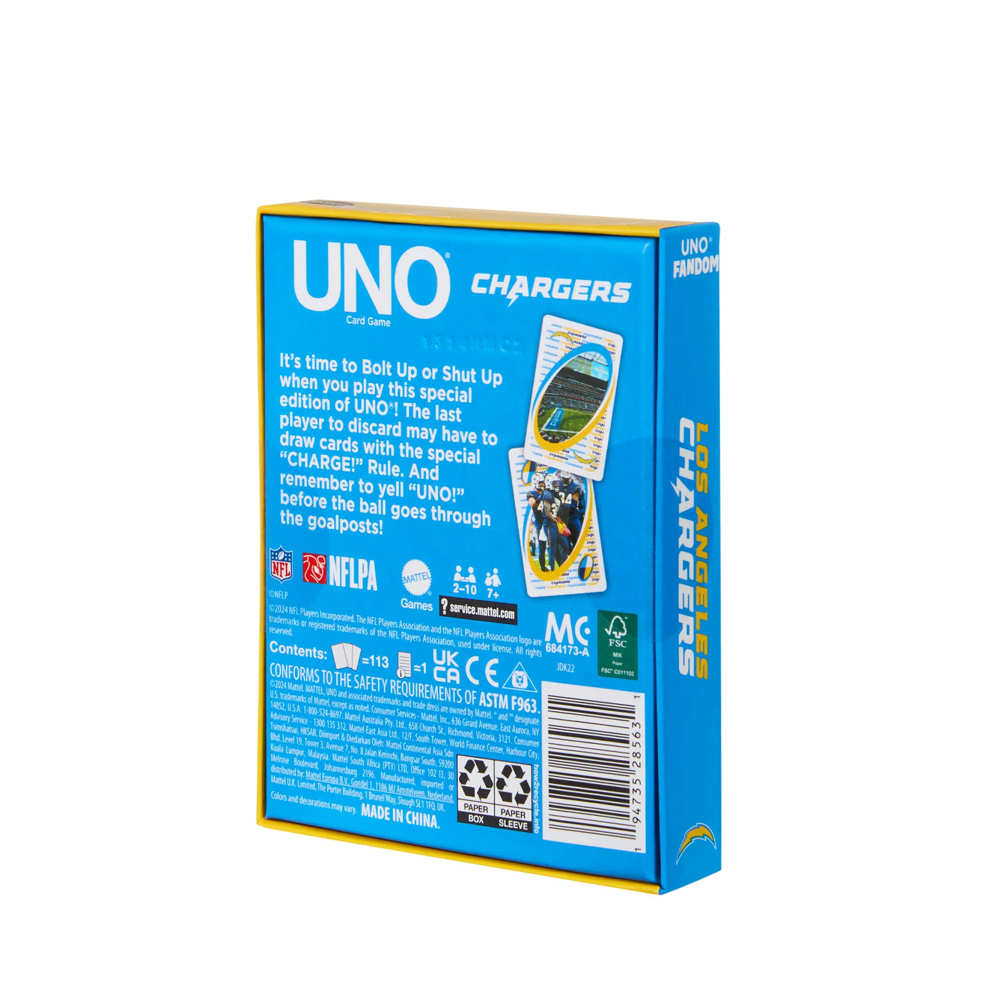 Mattel Creations UNO Fandom NFL Los Angeles Chargers Game Deck