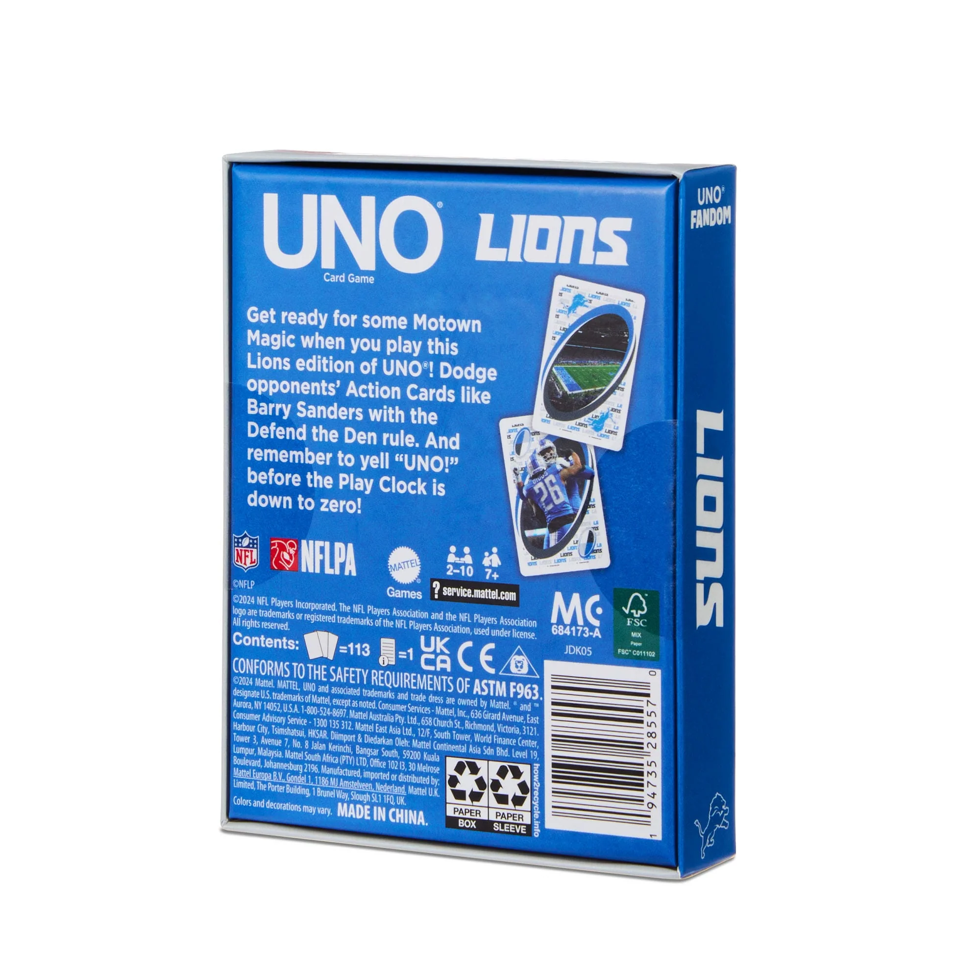 Mattel Creations UNO Fandom NFL Detroit Lions Game Deck
