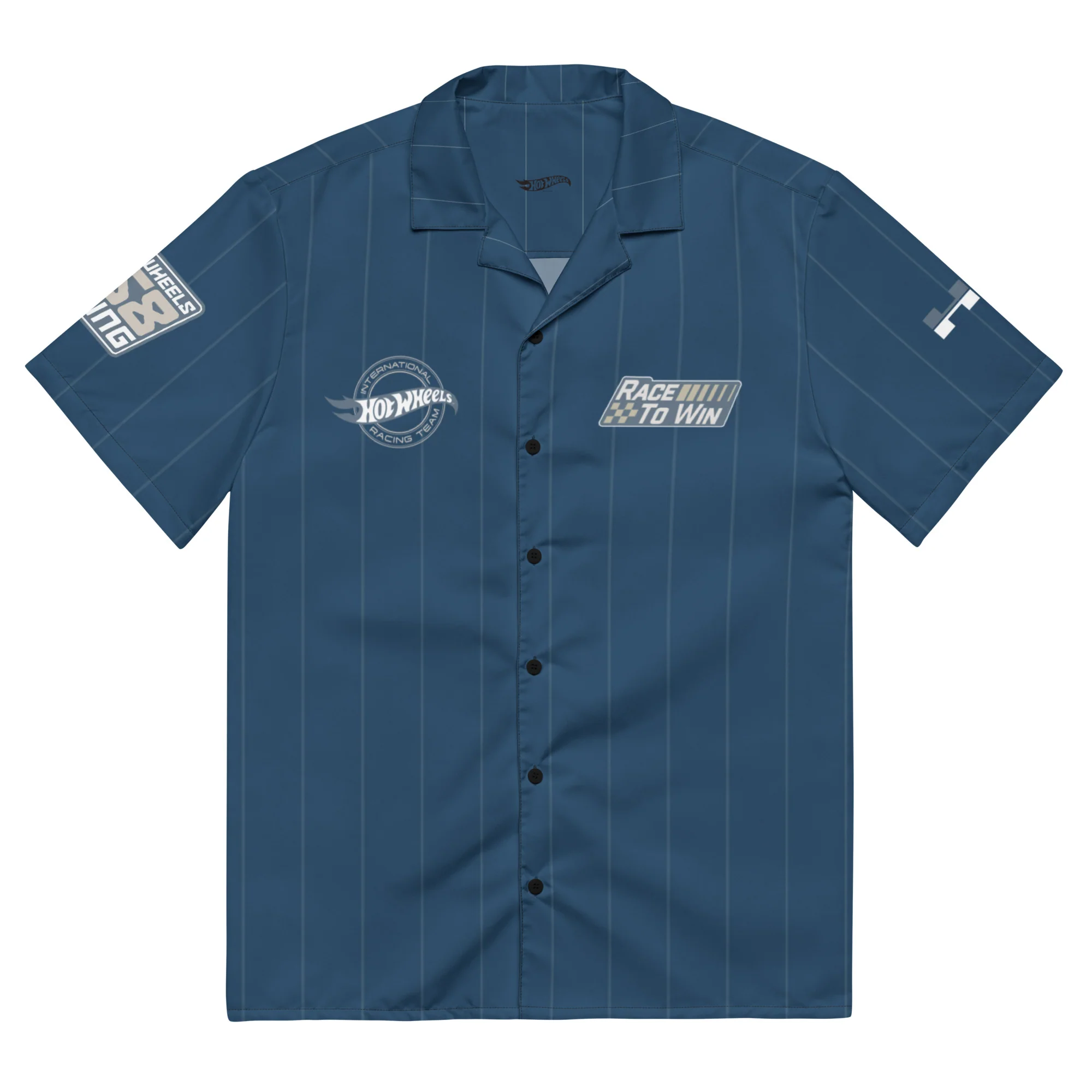 Mattel Creations Hot Wheels Racing Blue Striped Mechanic Shirt