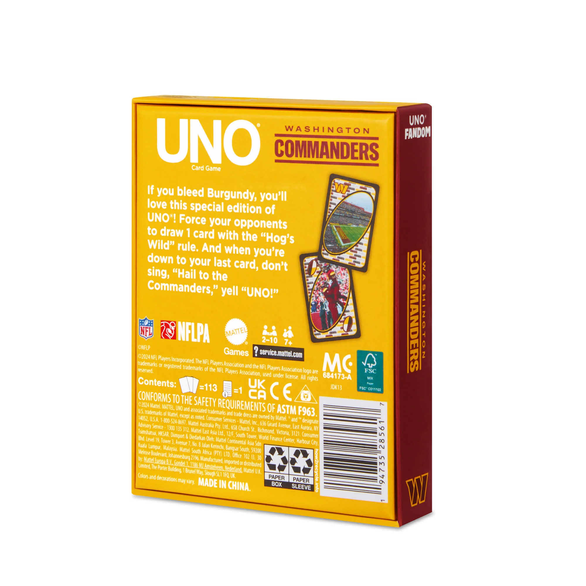 Mattel Creations UNO Fandom NFL Washington Commanders Game Deck
