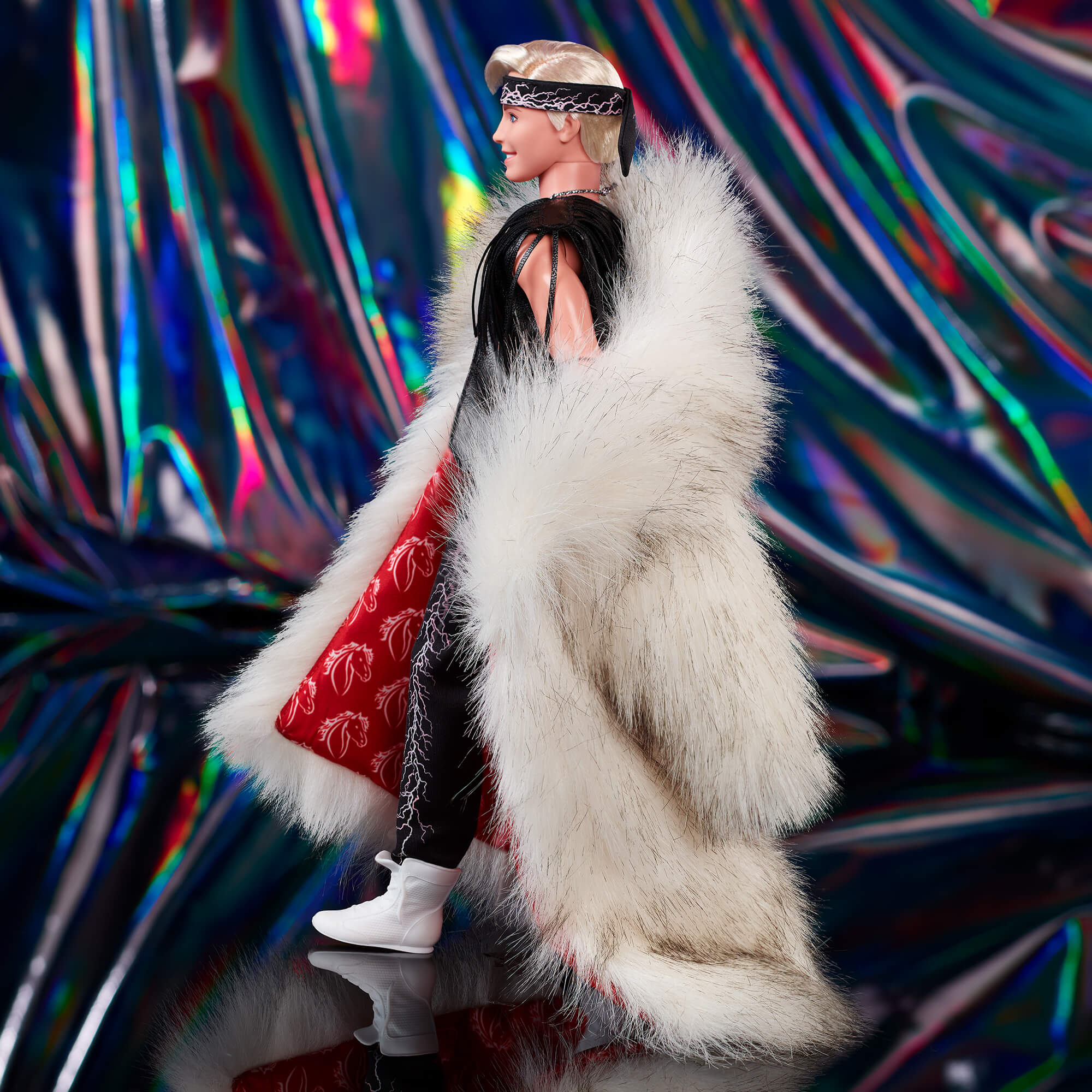 Mattel Creations Ken Doll in Faux Fur Coat and Black Fringe Vest – Barbie The Movie