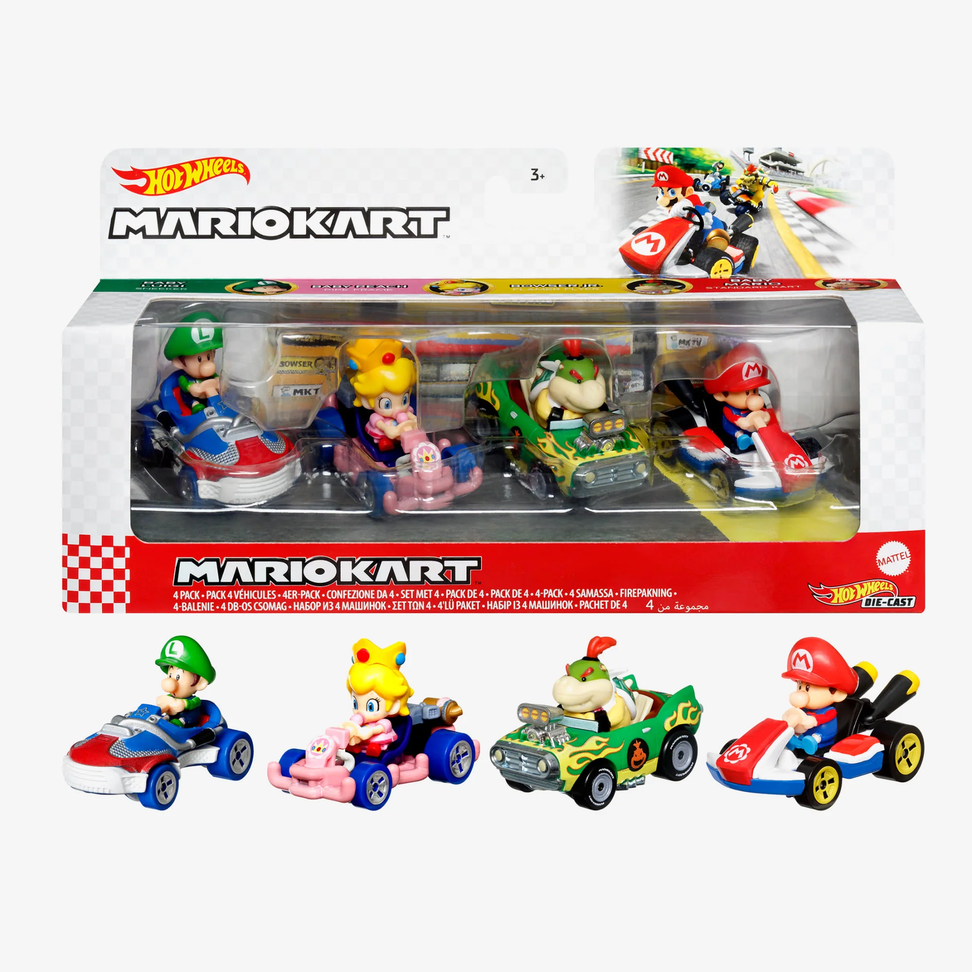 Mattel Creations HOT WHEELS MARIOKART, 4 Pack with 1 Exclusive Kart
