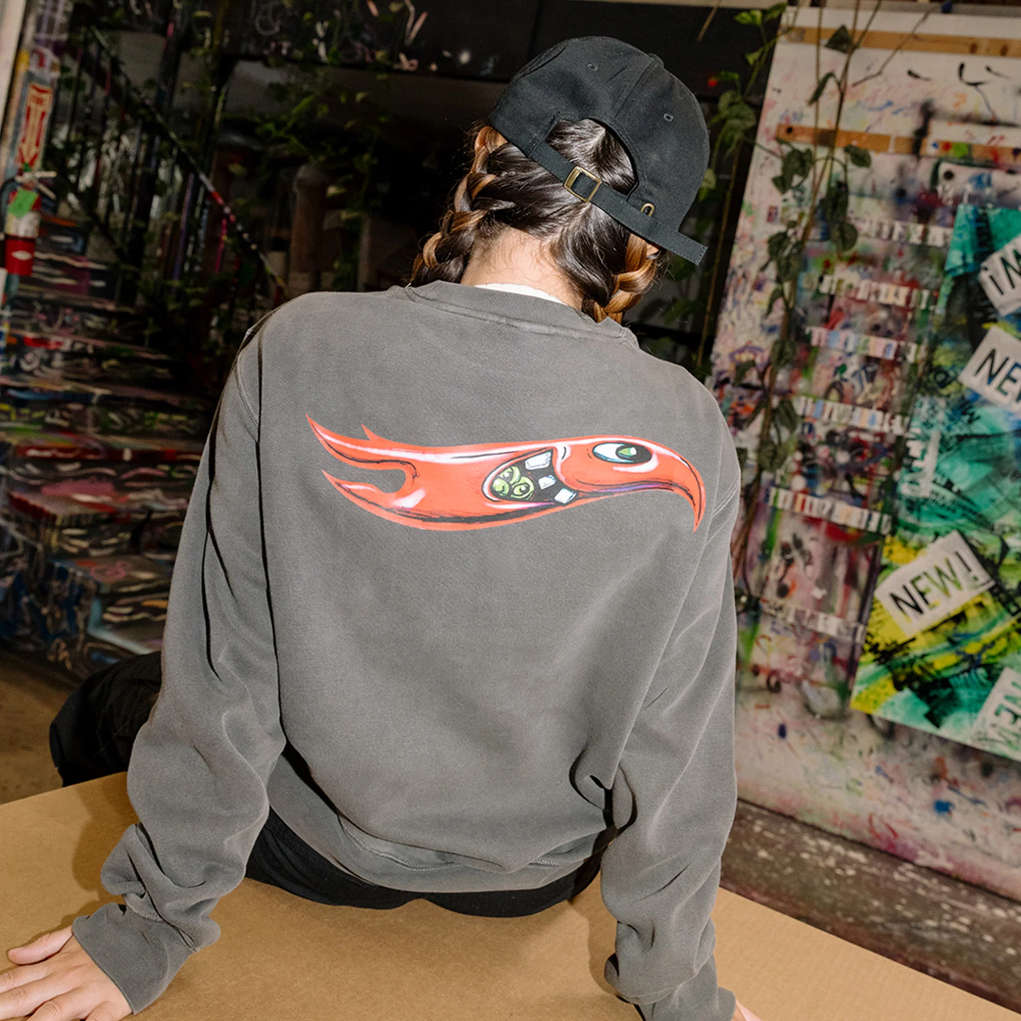 Mattel Creations Hot Wheels x Kenny Scharf Black Embroidered Sweatshirt