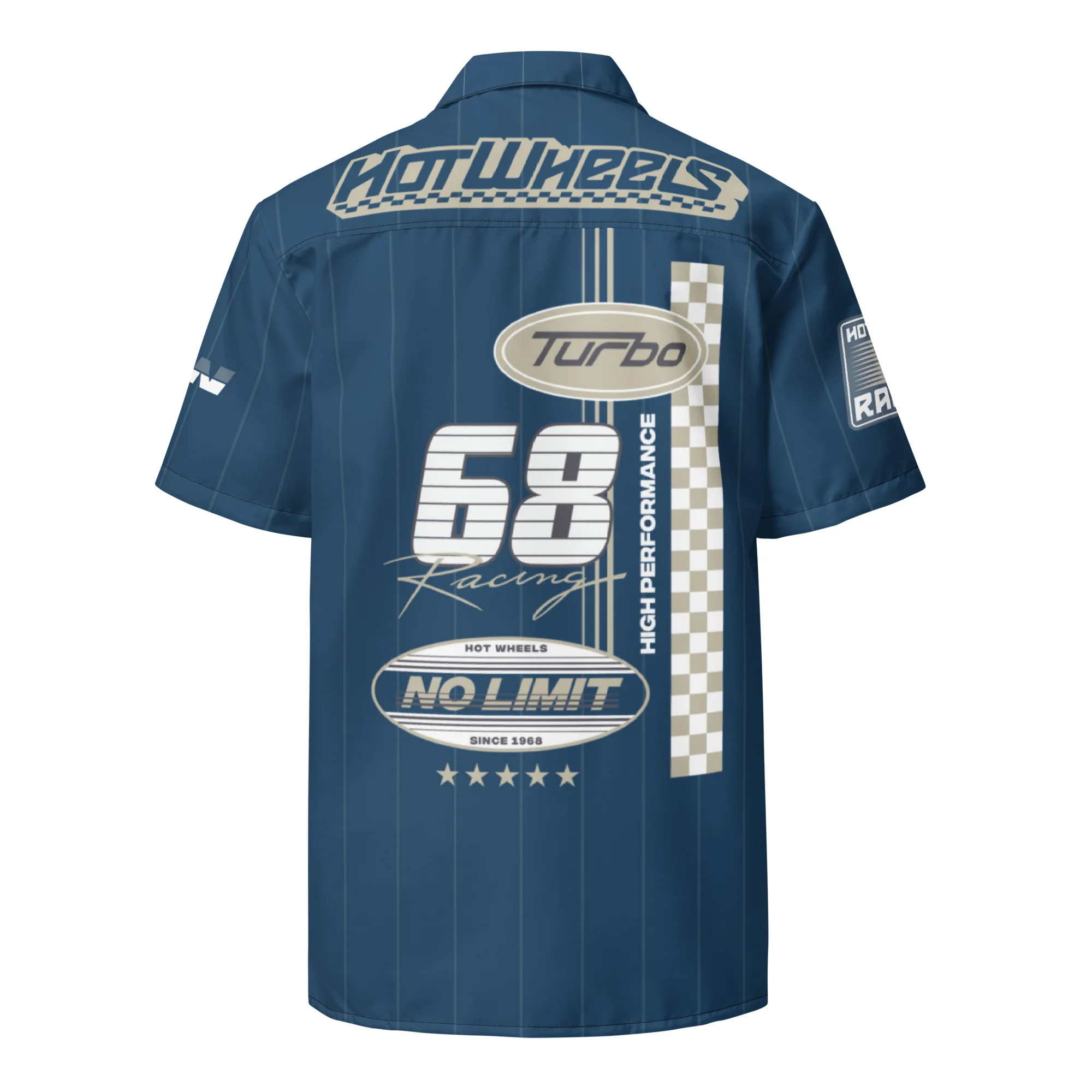 Mattel Creations Hot Wheels Racing Blue Striped Mechanic Shirt