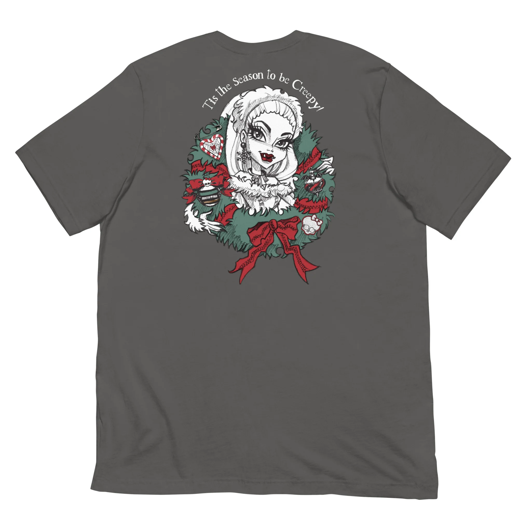 Mattel Creations Monster High Tis the Season Embroidered Gray T-Shirt