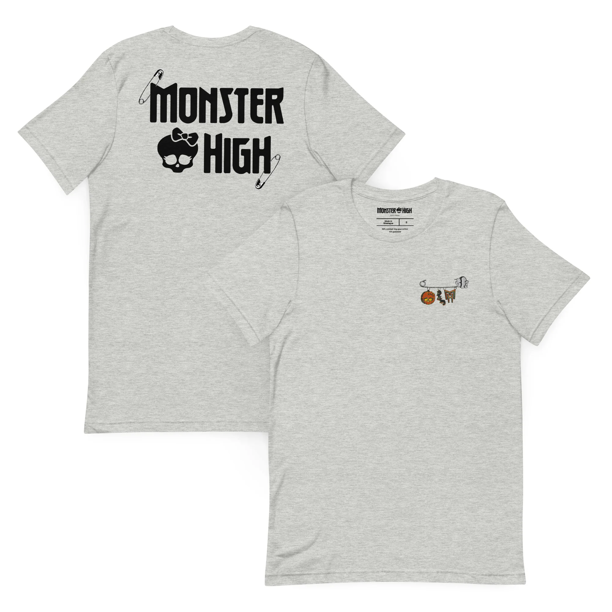Mattel Creations Monster High Halloween Brooch Embroidered Grey T-Shirt