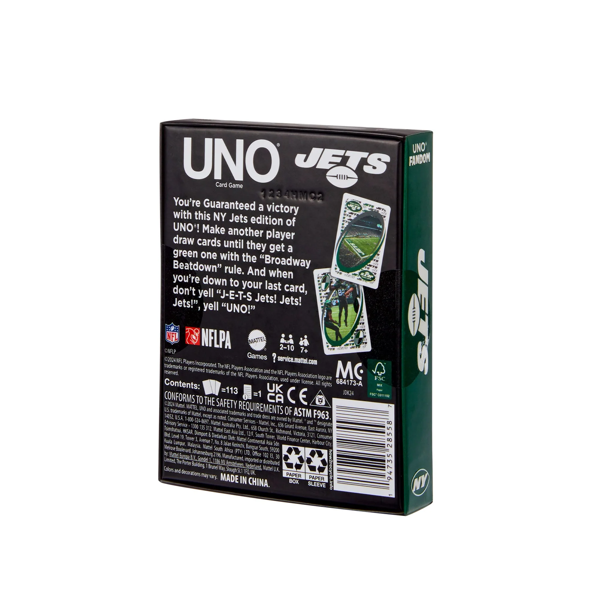 Mattel Creations UNO Fandom NFL New York Jets Game Deck