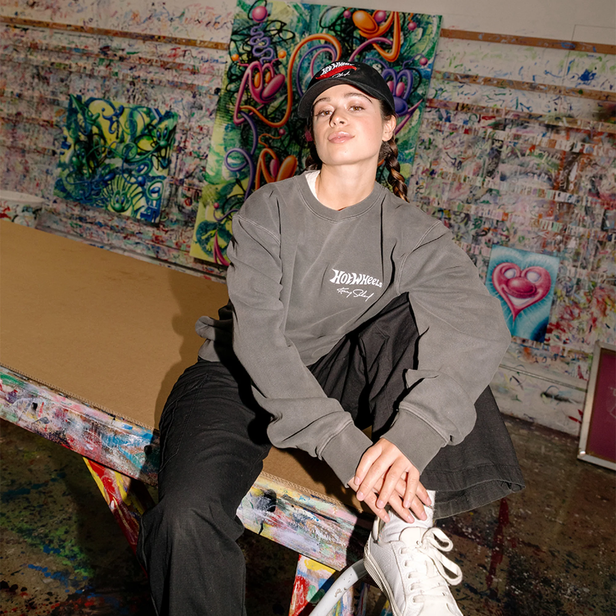Mattel Creations Hot Wheels x Kenny Scharf Black Embroidered Sweatshirt