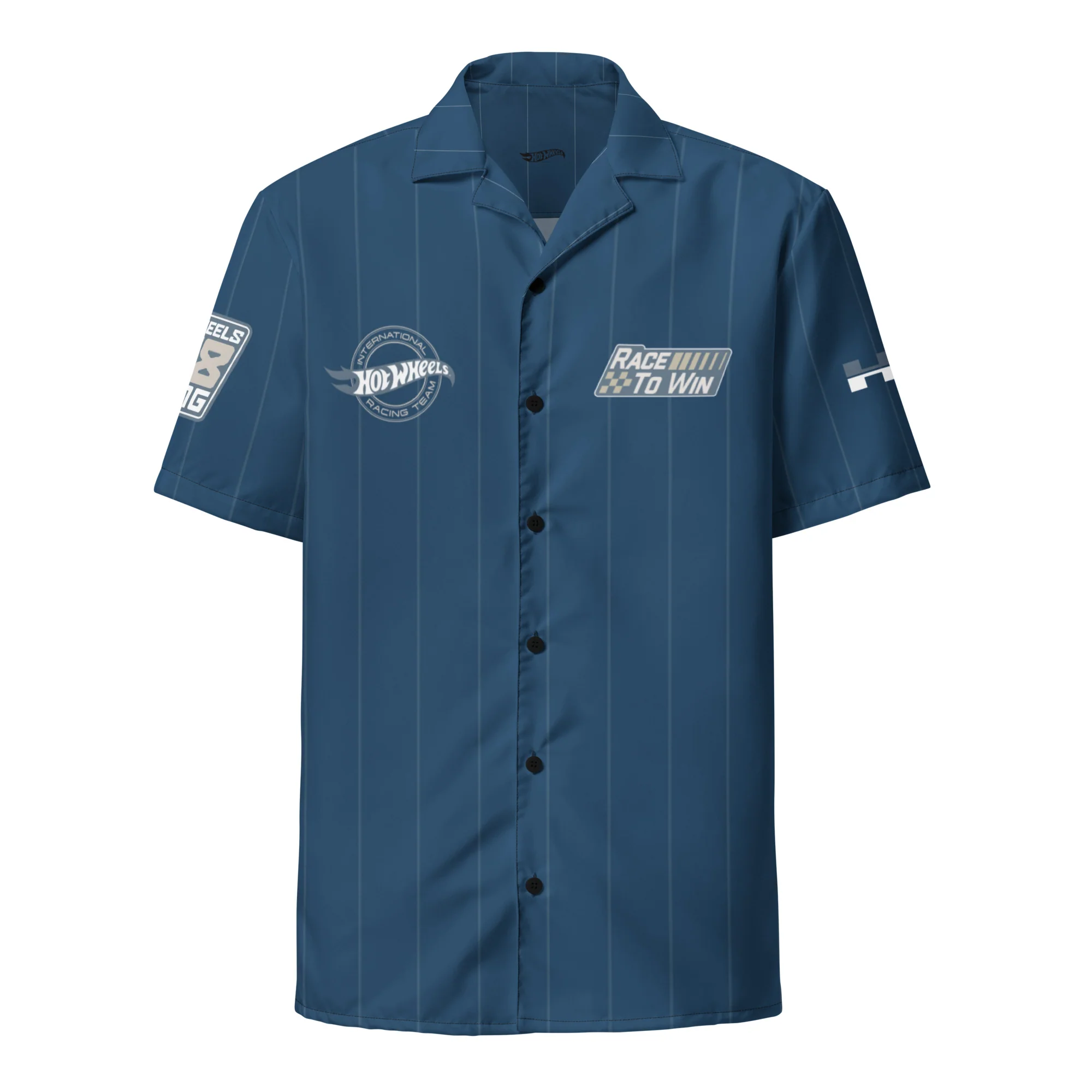 Mattel Creations Hot Wheels Racing Blue Striped Mechanic Shirt