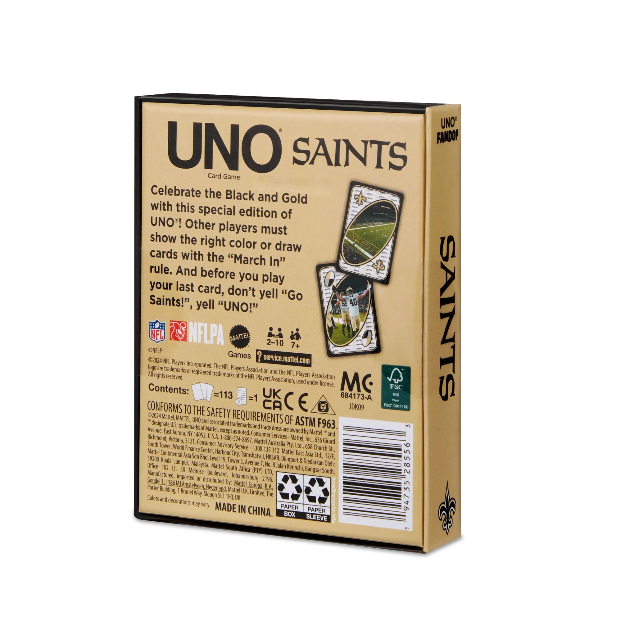 Mattel Creations UNO Fandom NFL New Orleans Saints Game Deck