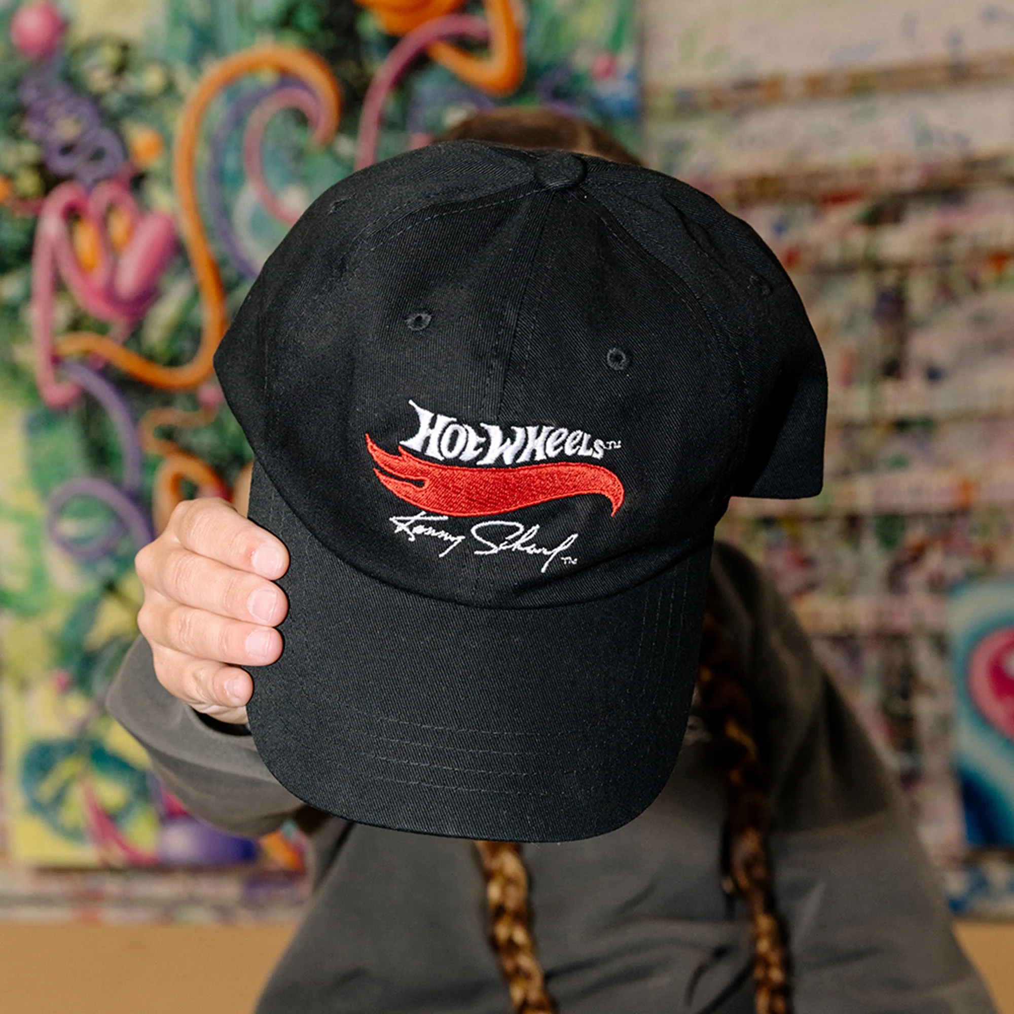 Mattel Creations Hot Wheels x Kenny Scharf Black Embroidered Dad Hat