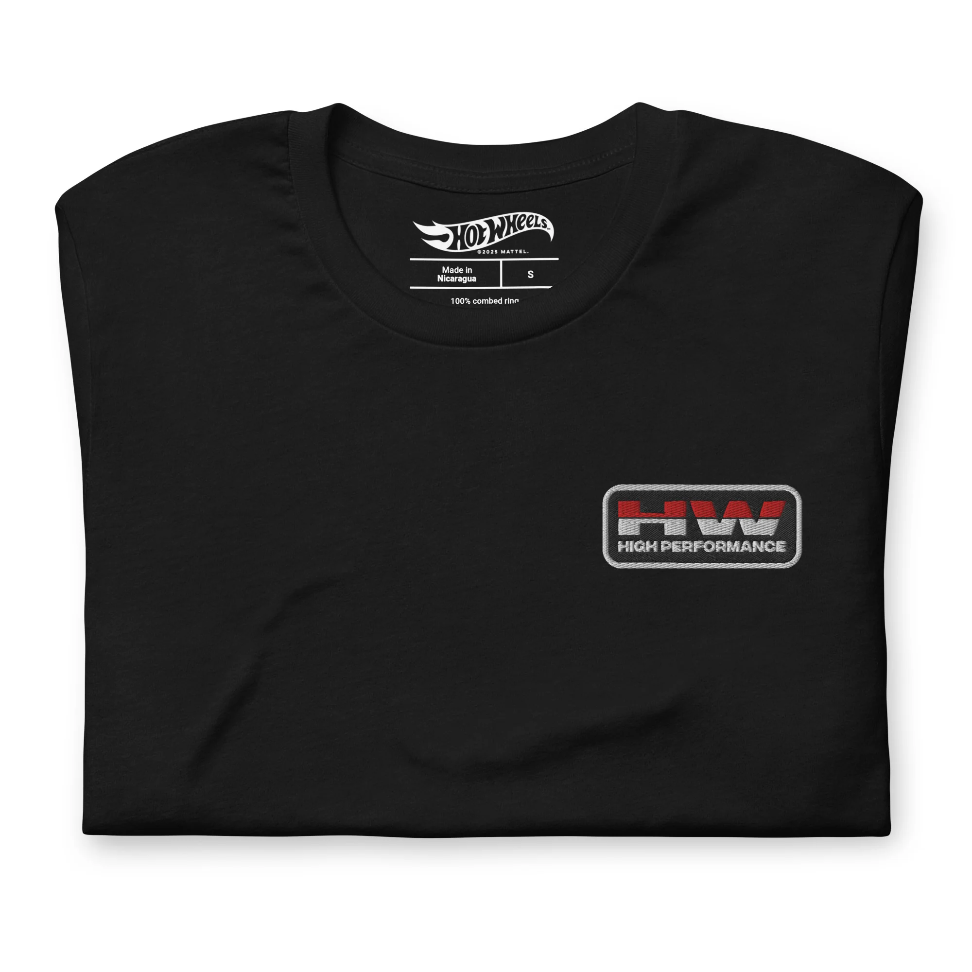 Mattel Creations Hot Wheels High Performance Racing Embroidered Black T-Shirt