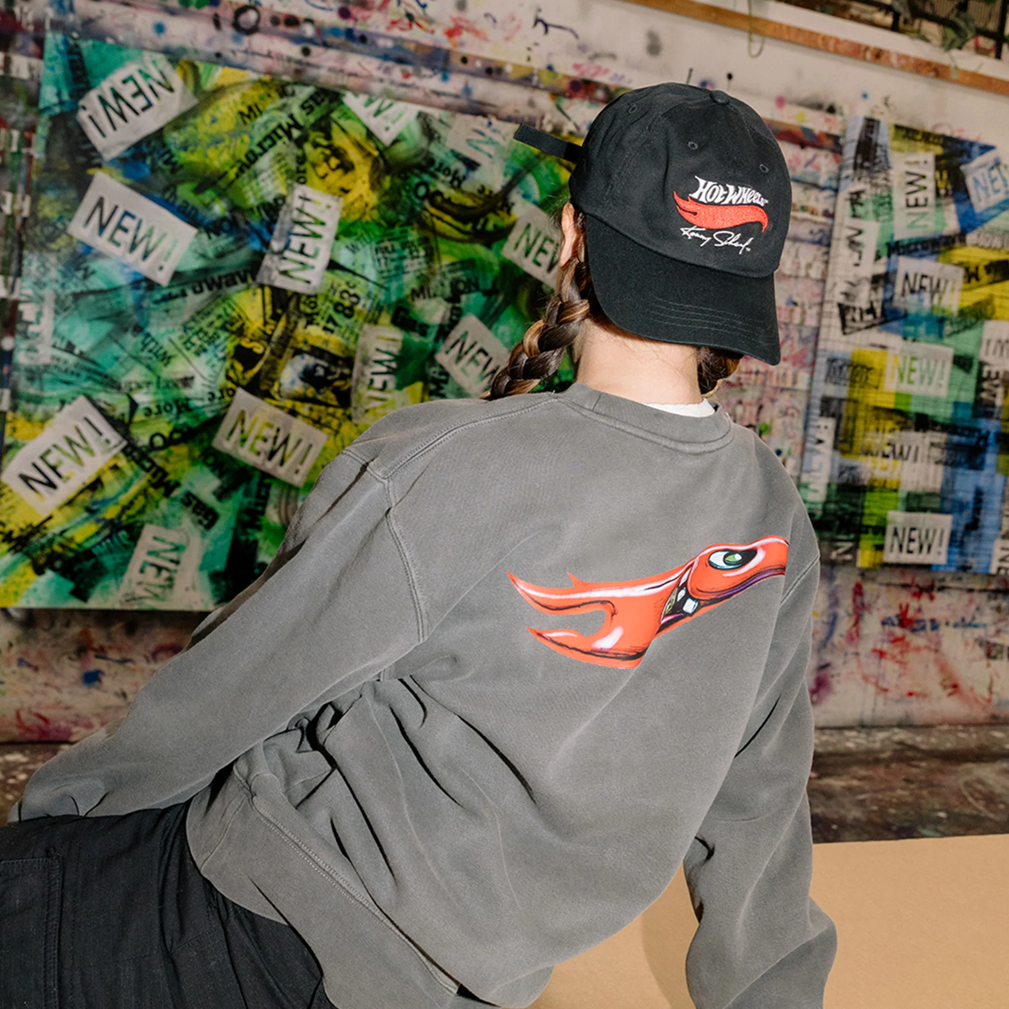 Mattel Creations Hot Wheels x Kenny Scharf Black Embroidered Dad Hat
