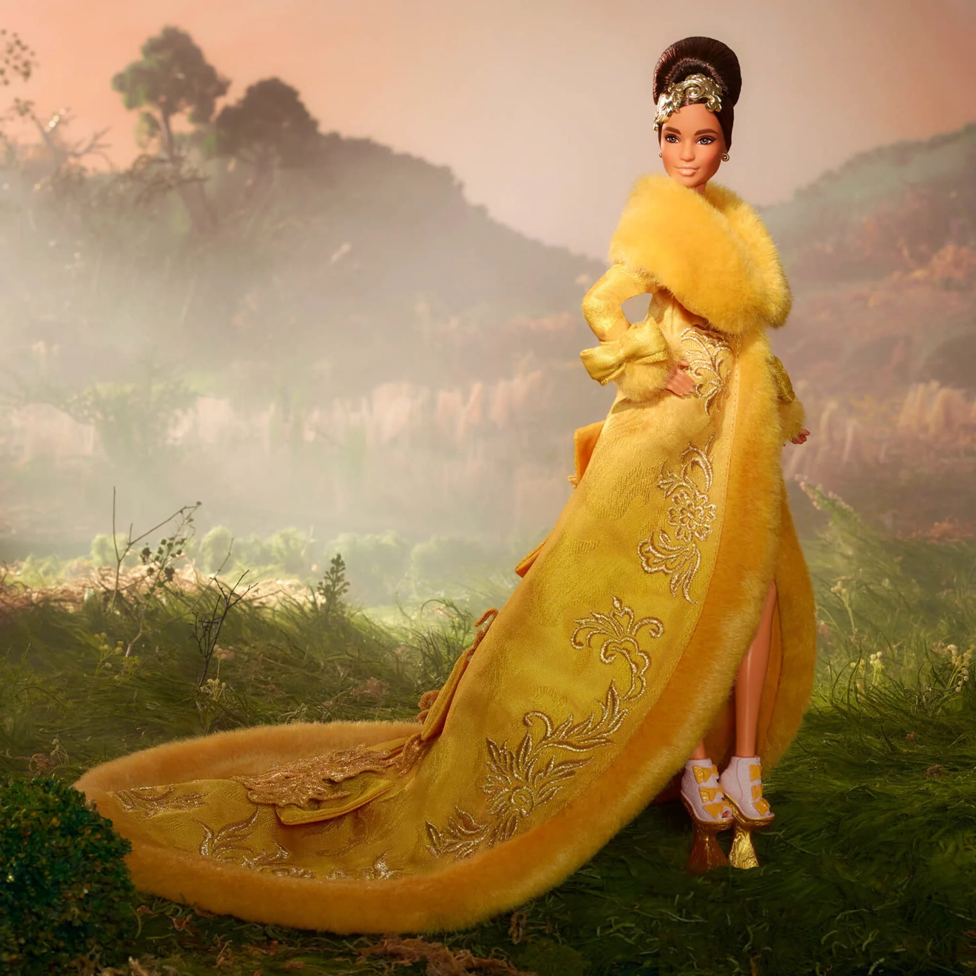 Mattel Creations Guo Pei Barbie Doll Wearing Golden-Yellow Gown
