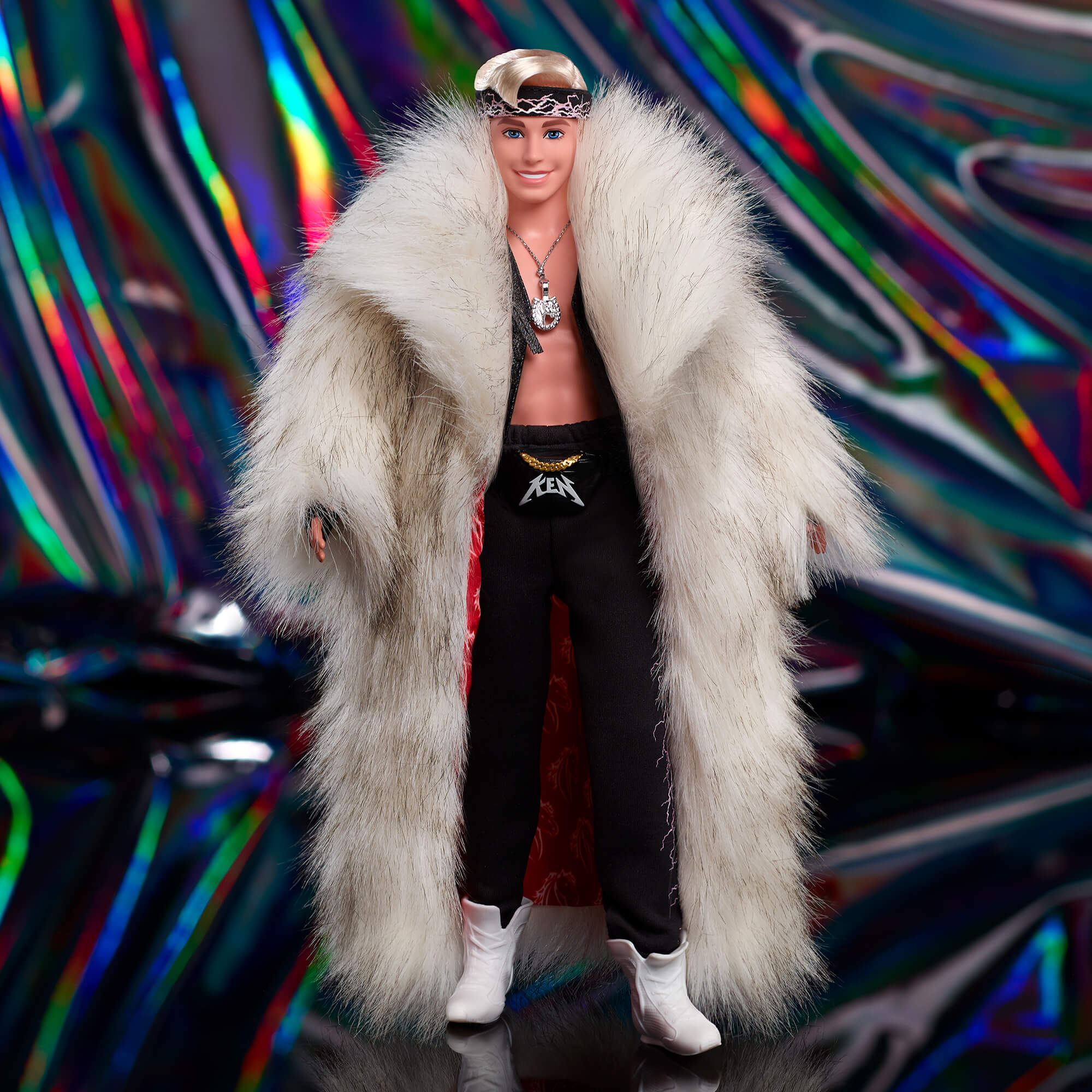 Mattel Creations Ken Doll in Faux Fur Coat and Black Fringe Vest – Barbie The Movie