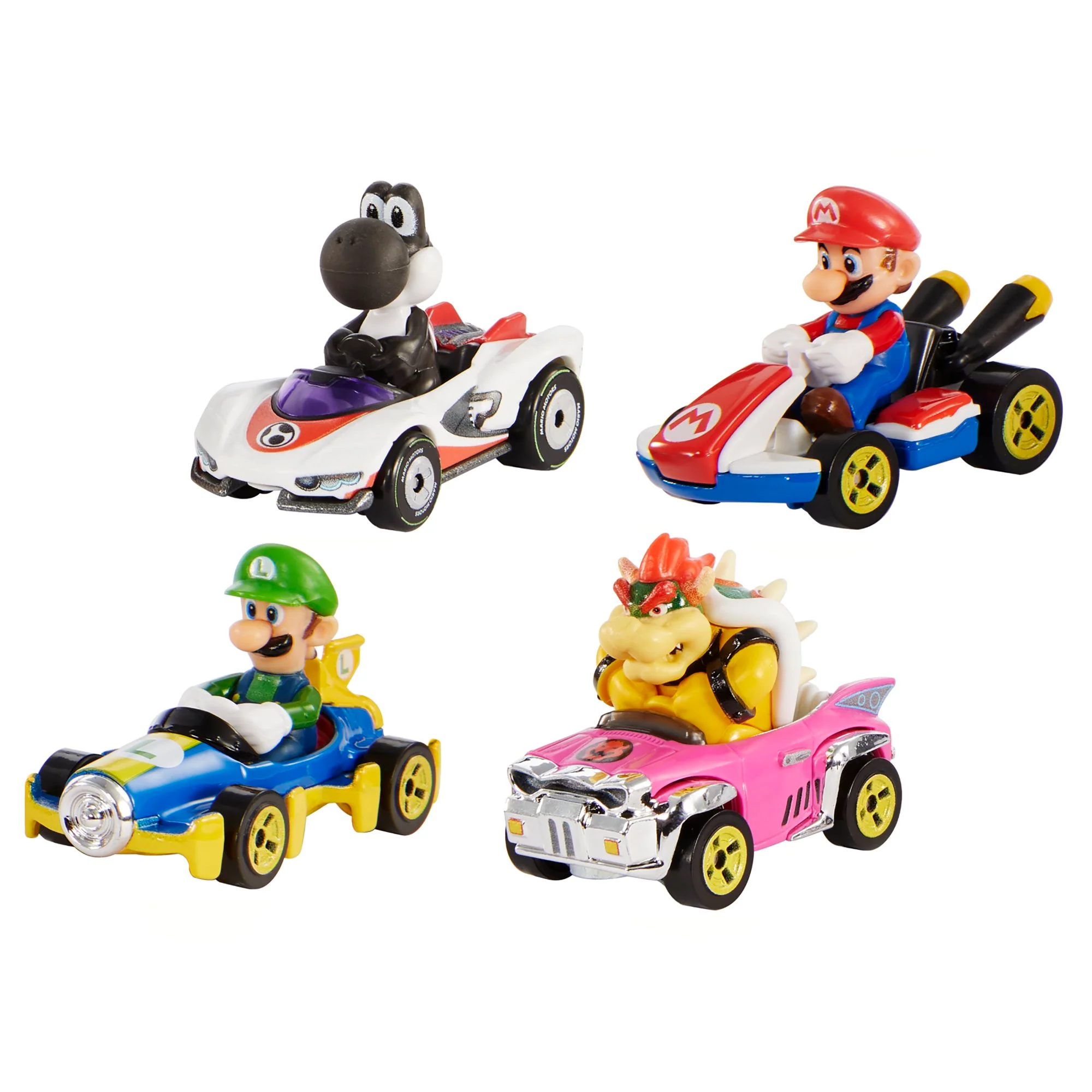 Mattel Creations Hot Wheels Mario Kart Characters and Die-Cast Kart Vehicles, Set of 4
