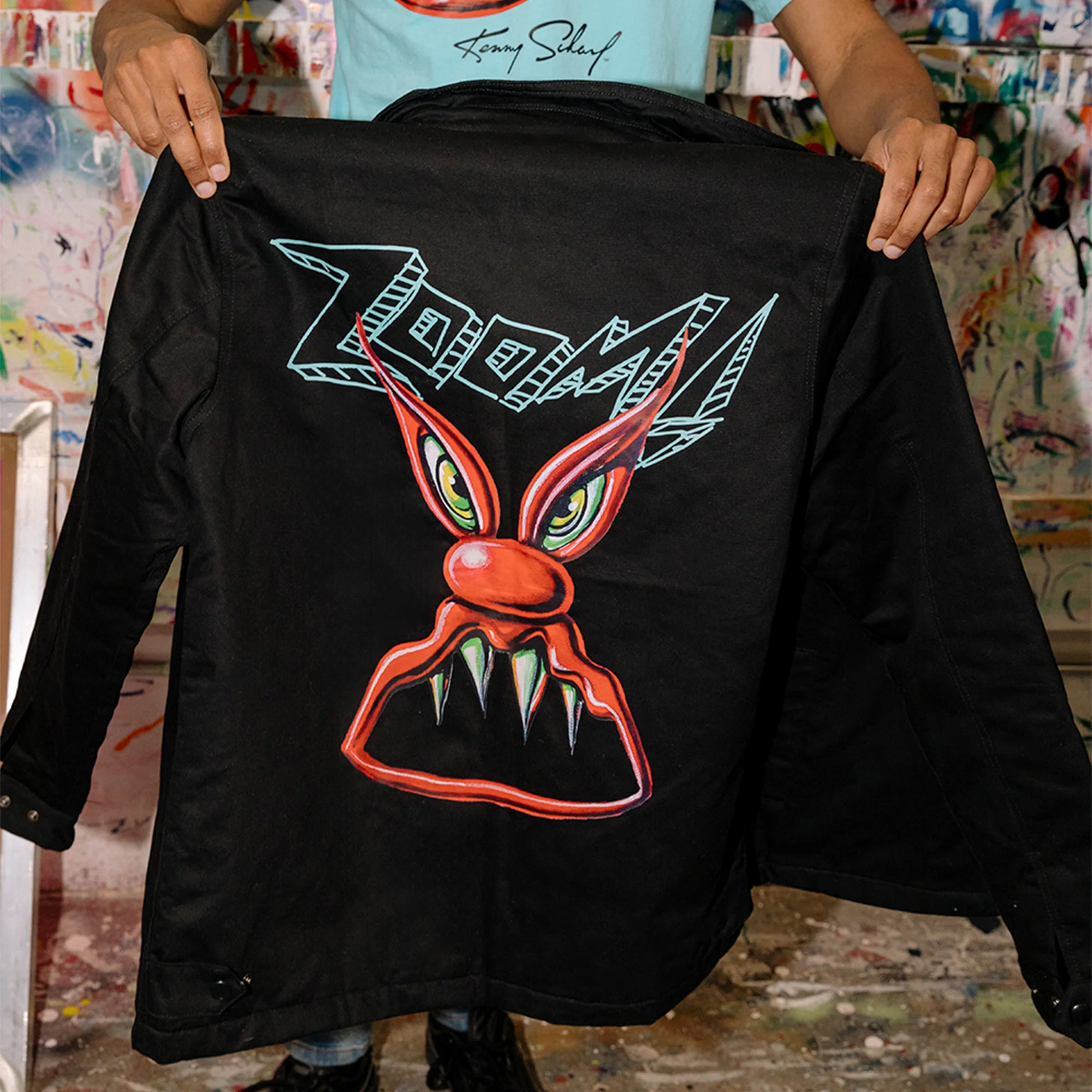 Mattel Creations Hot Wheels x Kenny Scharf Black Embroidered Zip Front Jacket