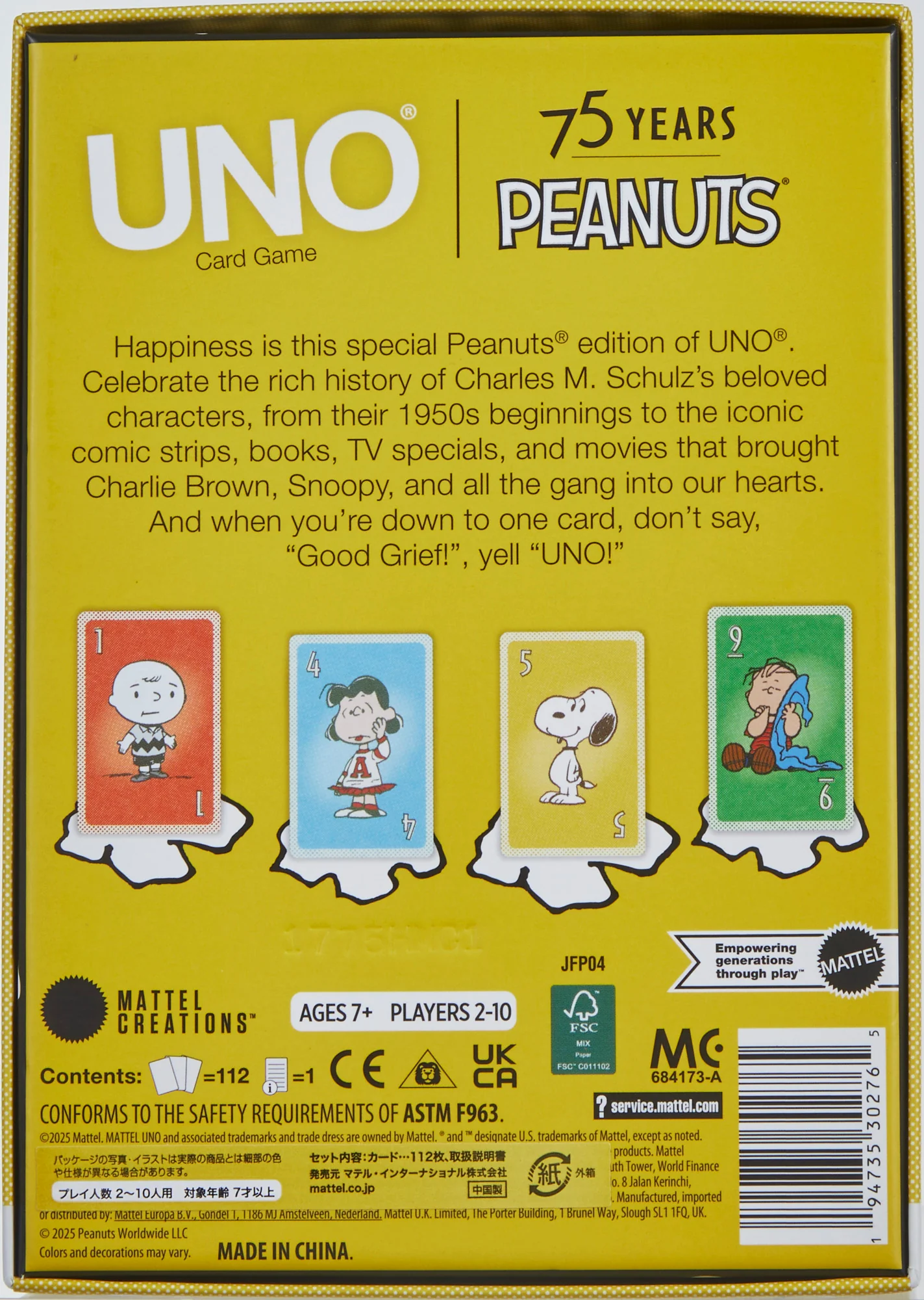 Mattel Creations UNO Canvas Peanuts Card Deck