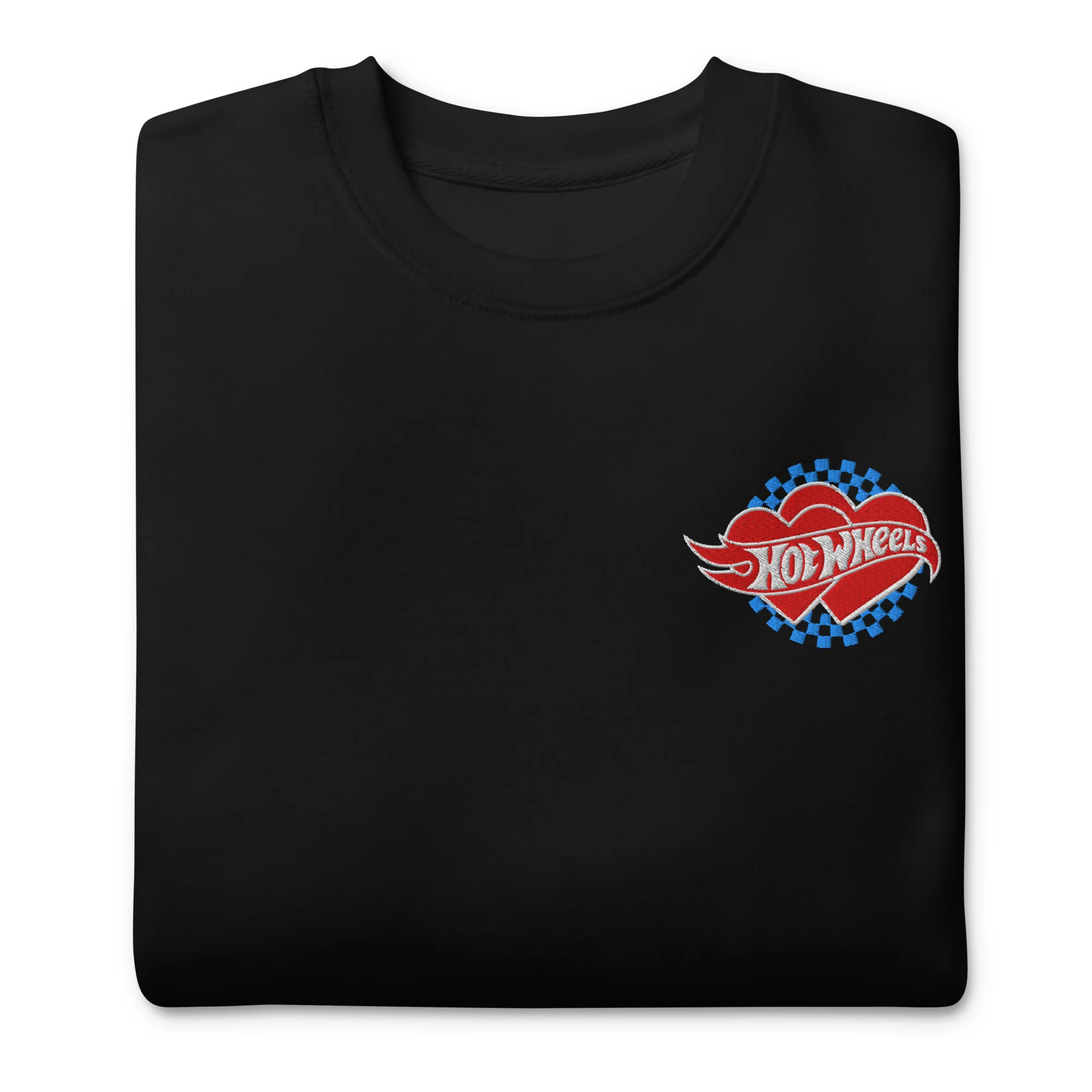 Mattel Creations Hot Wheels Embroidered Checkered Hearts Sweatshirt