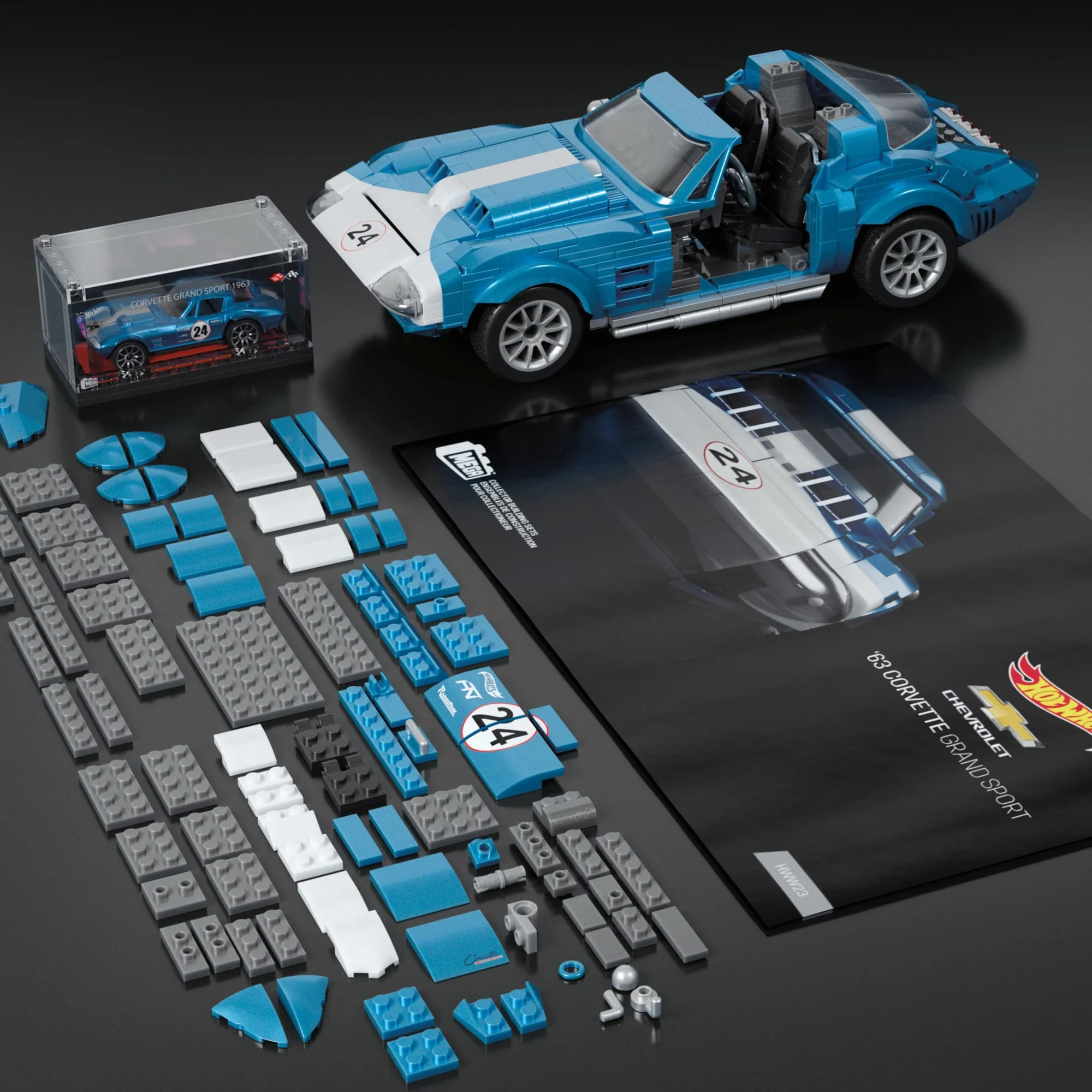 Mattel Creations MEGA Hot Wheels '63 Corvette Grand Sport Race Car Building Kit