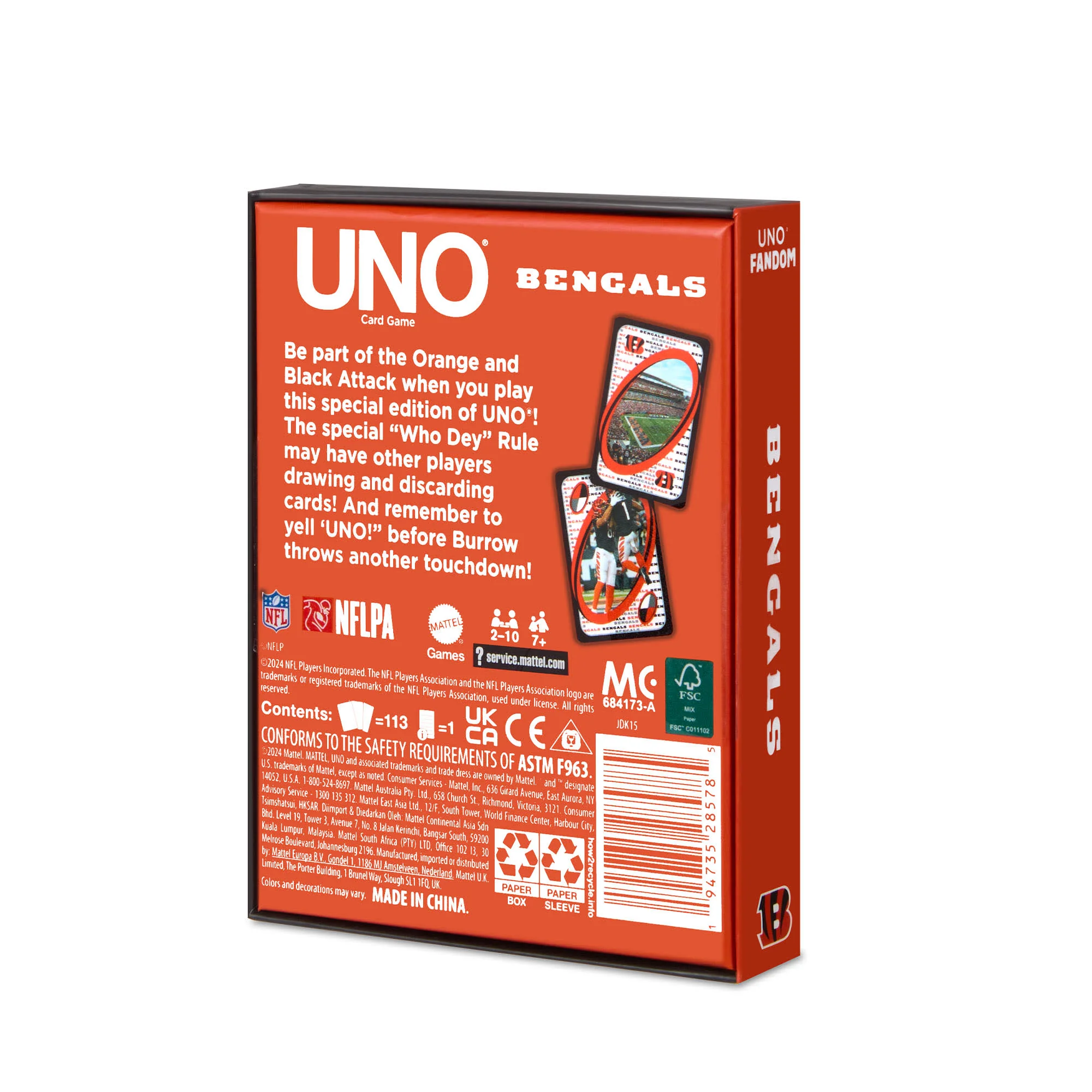 Mattel Creations UNO Fandom NFL Cincinnati Bengals Game Deck
