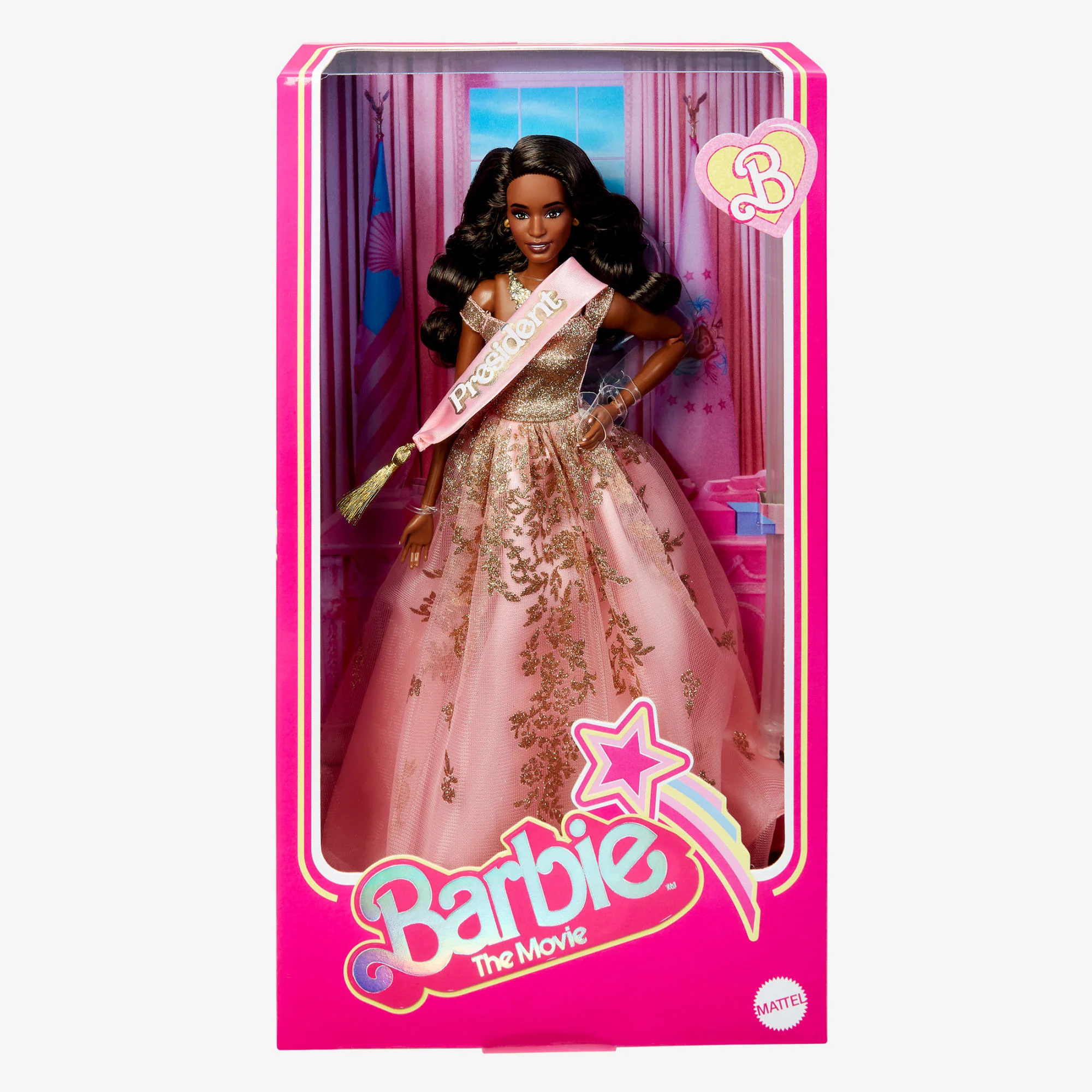 Mattel Creations President Barbie in Pink and Gold Dress – Barbie The Movie
