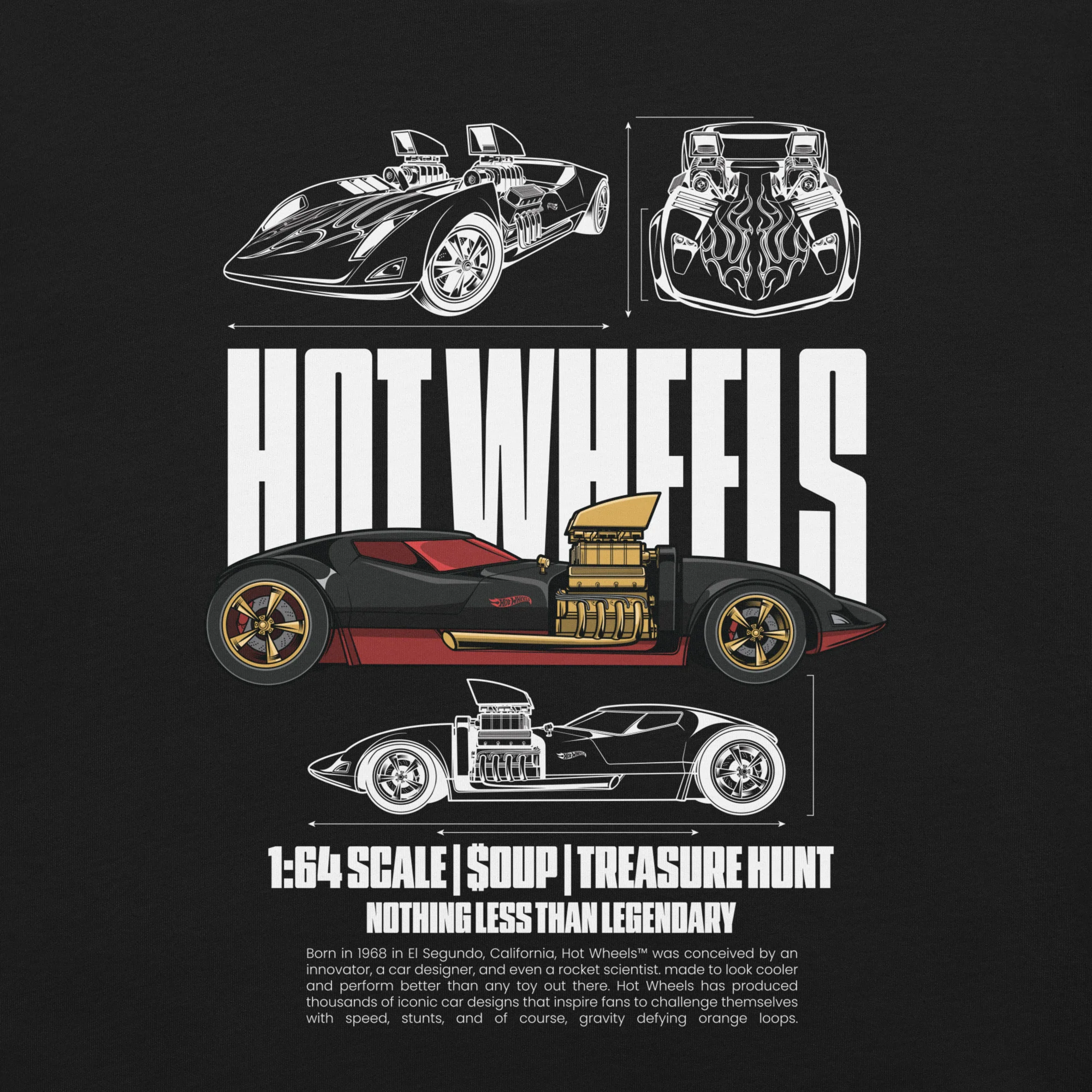 Mattel Creations Hot Wheels Nothing Less than Legendary Black T-Shirt