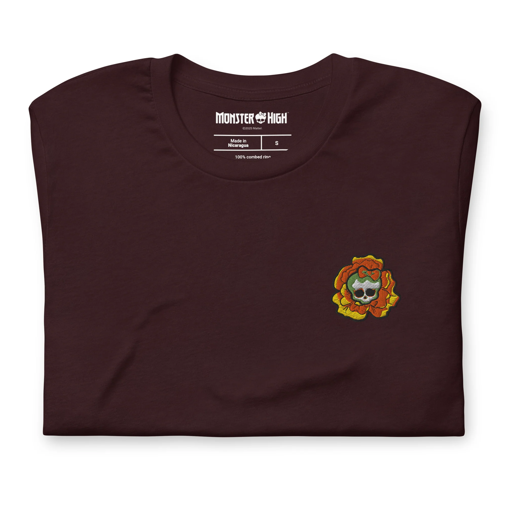 Mattel Creations Monster High Skelita Día de Muertos Embroidered Oxblood T-Shirt