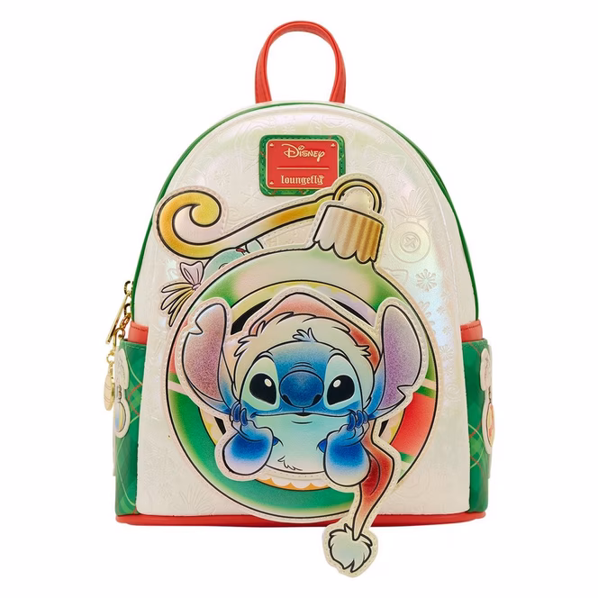 GameStop Loungefly Disney Stitch and Scrump Iridescent Holiday Ornament Mini Backpack