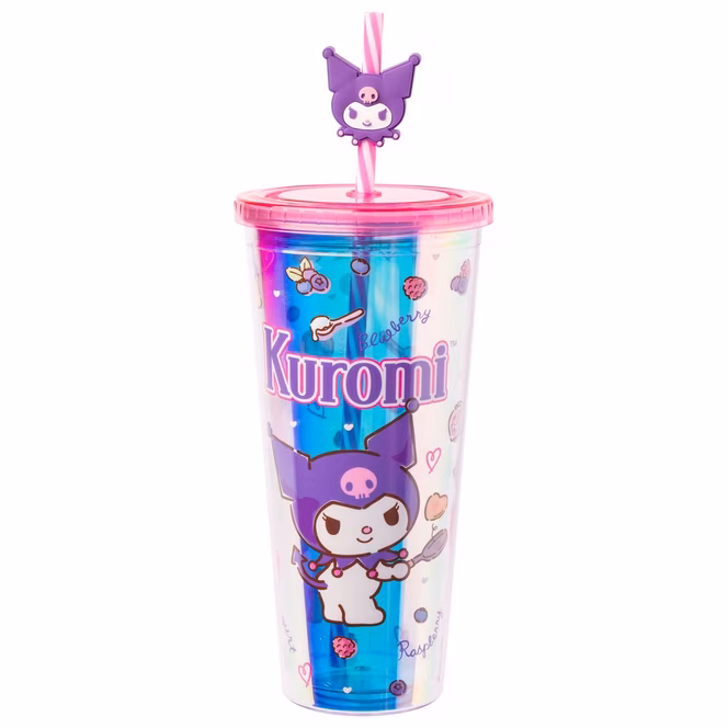 GameStop Sanrio Kuromi Flipping Pancake Icons Iridescent 24 oz Plastic Cold Cup with Lid and Topper Straw