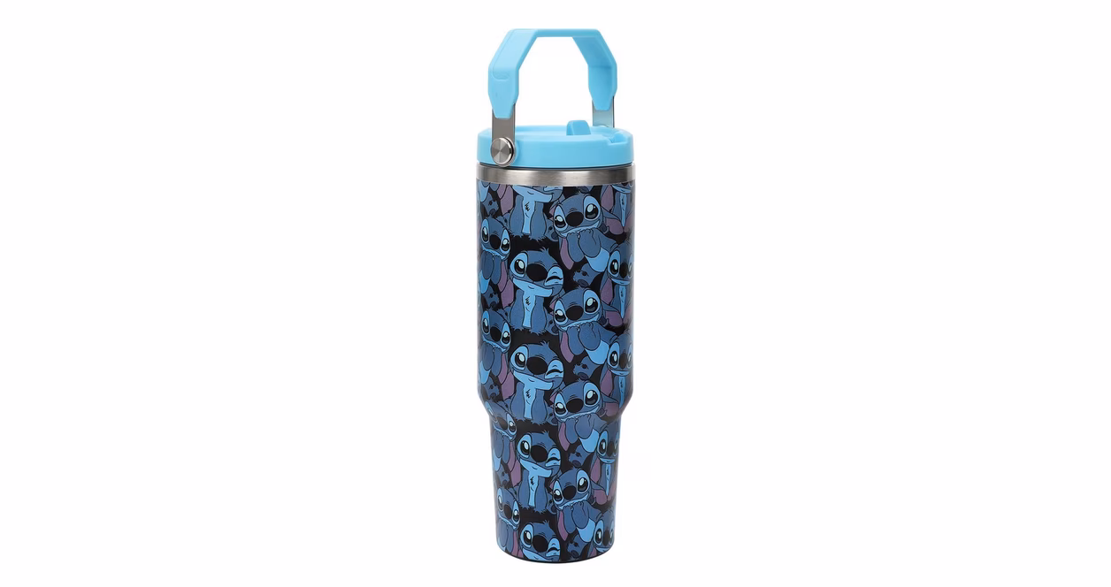 GameStop Lilo and Stitch All-Over Stitch Print 40oz Stainless Steel Tumbler with Bucket Handle