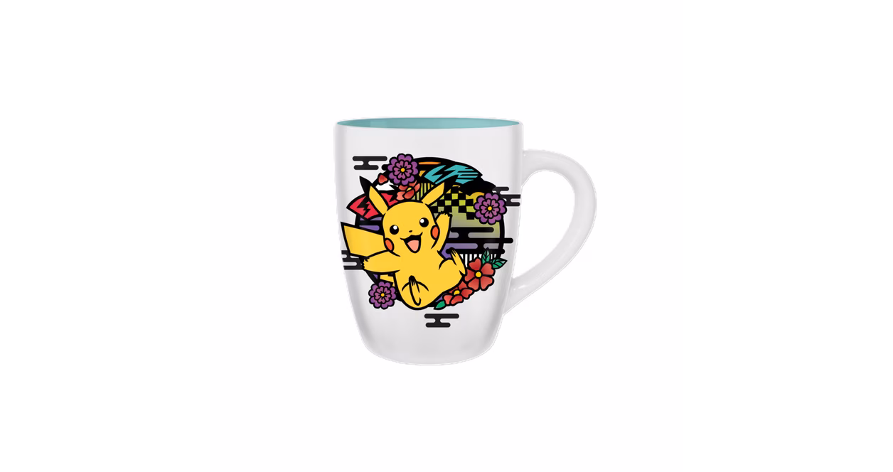 GameStop Pokemon Pika Floral  25oz  Jumbo Curved Ceramic Mug